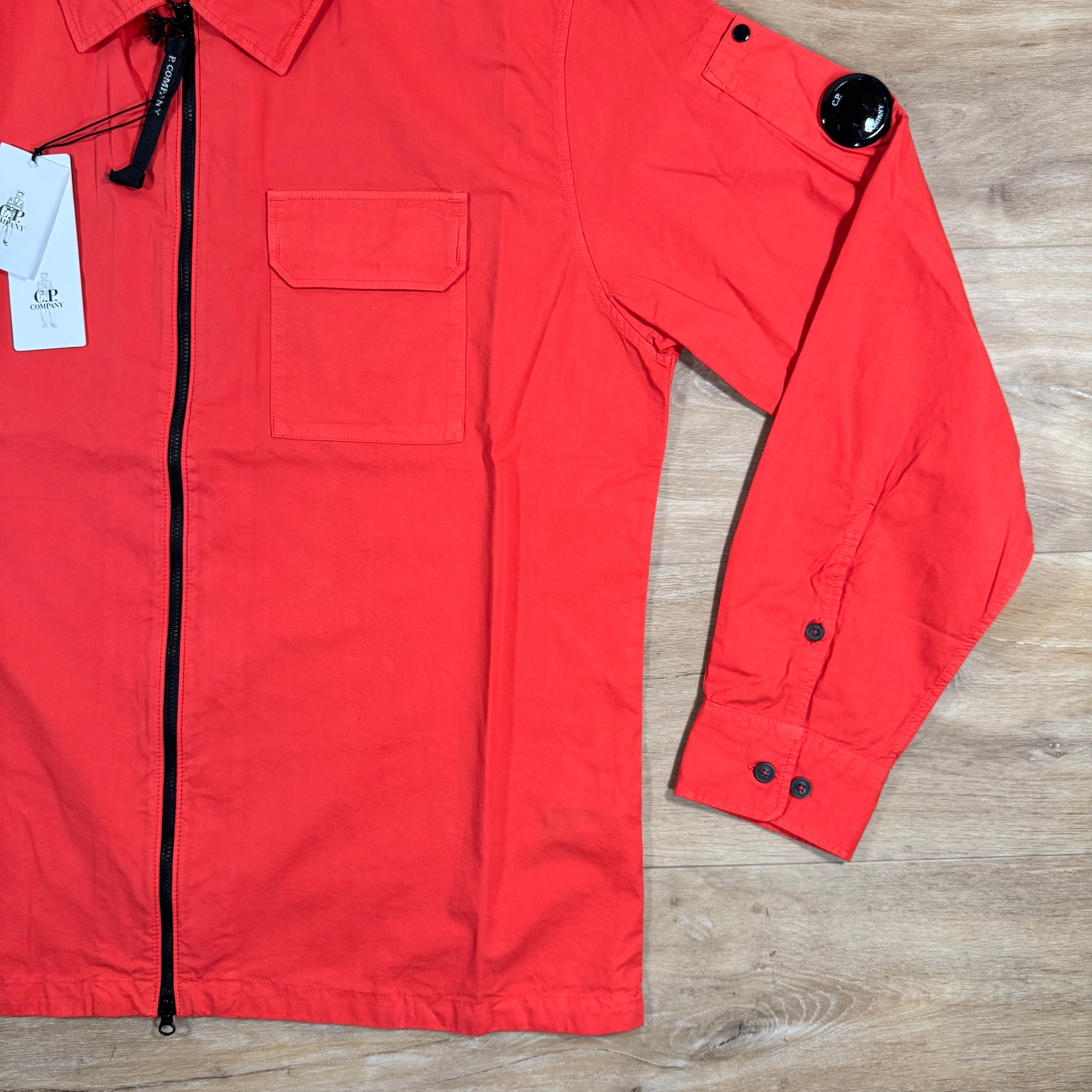 CP Company Organic Gabardine Lens Overshirt in Poinciana Orange Ironleague