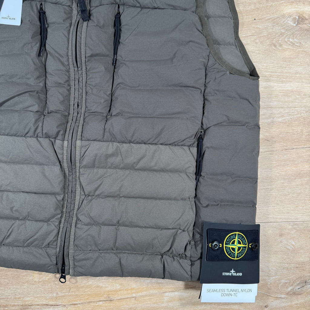 Stone Island Seamless Tunnel Nylon Down-TC Vest in Military Green Ironleague