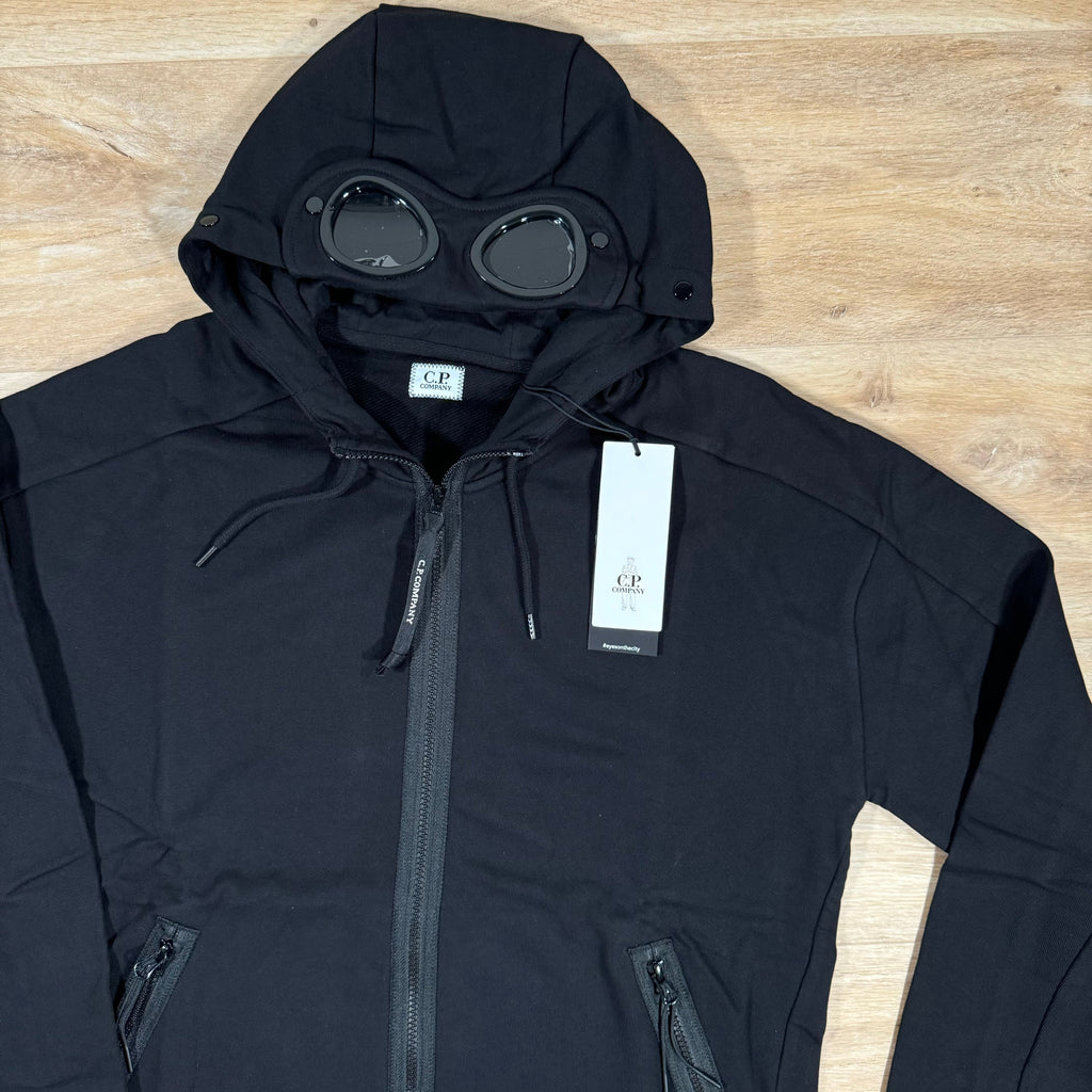 CP Company Diagonal Raised Zipped Goggle Hoodie in Black Ironleague