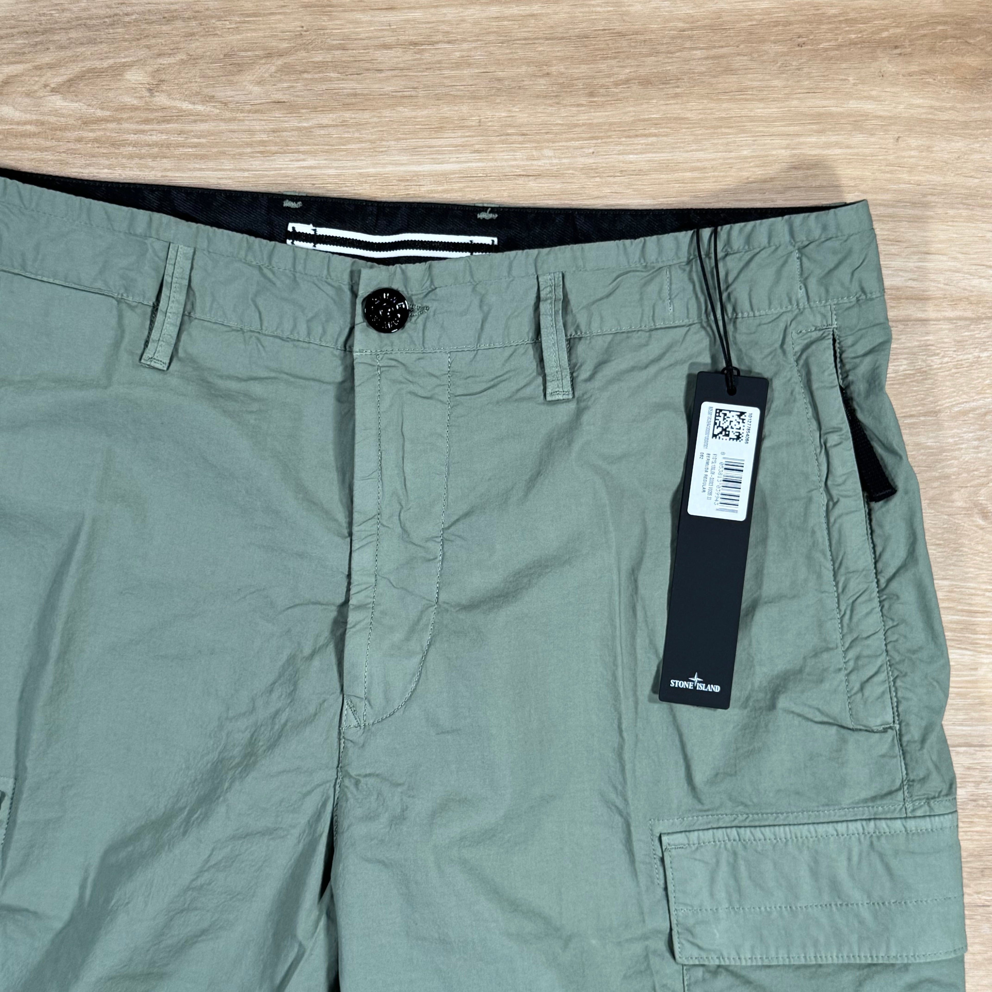 Stone Island Stretch Tela Cargo Bermuda Shorts in Sage Green Ironleague