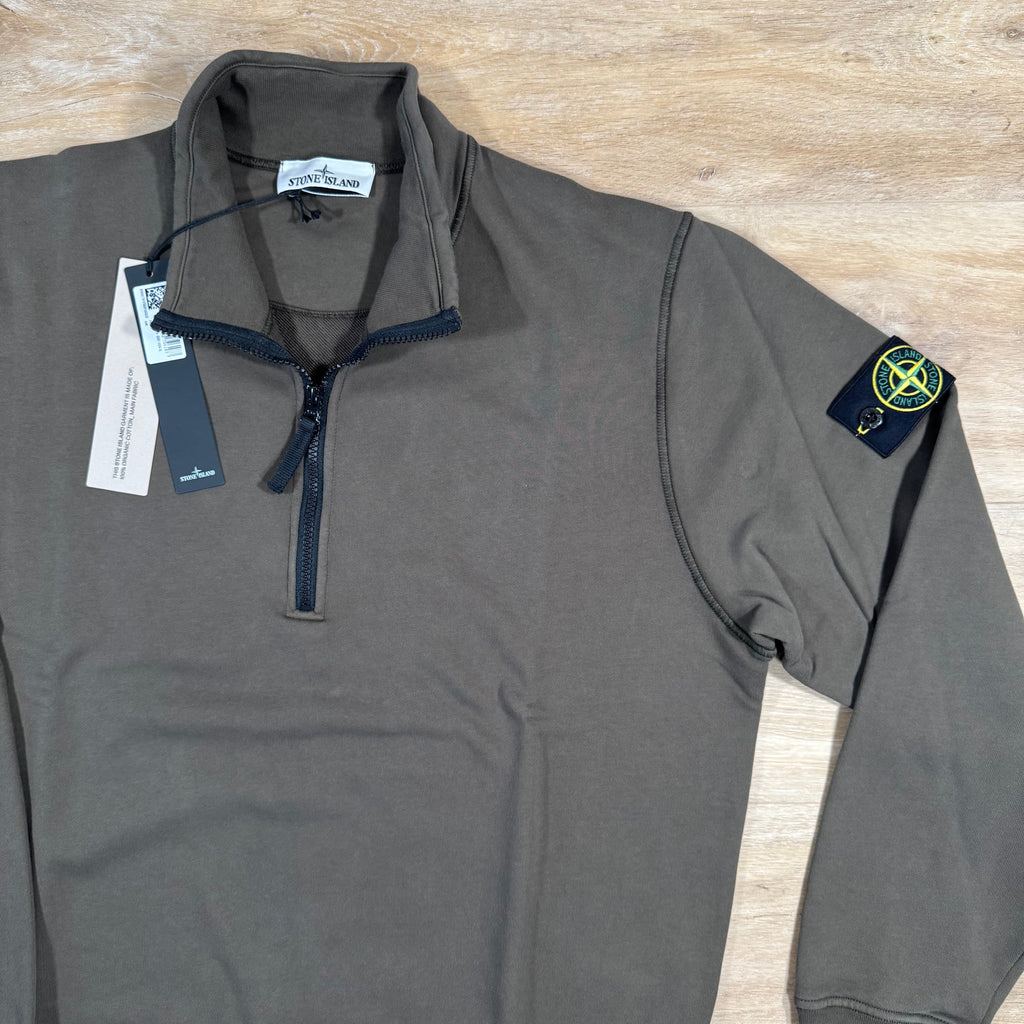 Stone Island Organic Cotton Half-Zip Sweatshirt in Military Green Ironleague