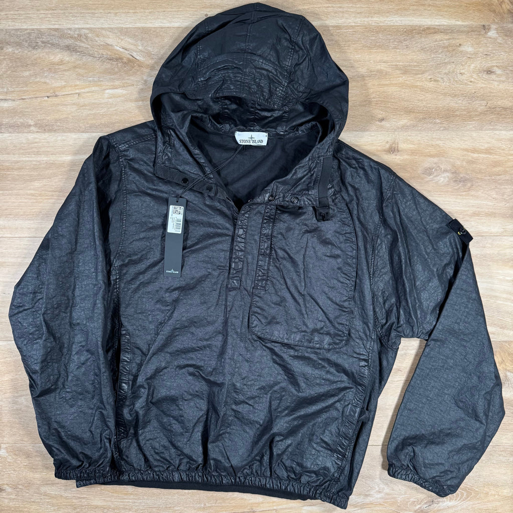 Stone Island Organic Look Nylon Panama-TC Anorak Jacket in Black Ironleague