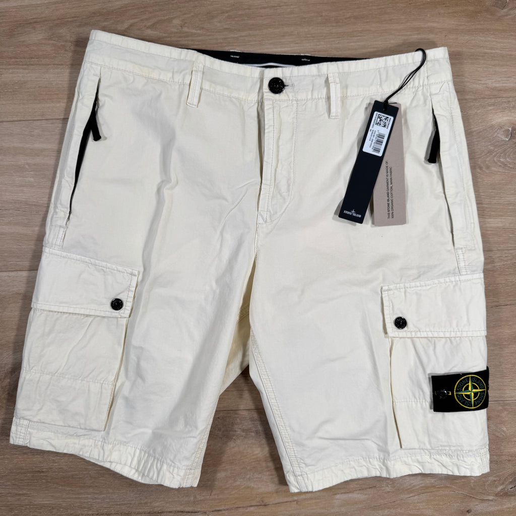 Stone Island Brushed Cotton Cargo Bermuda Shorts in Ivory Ironleague