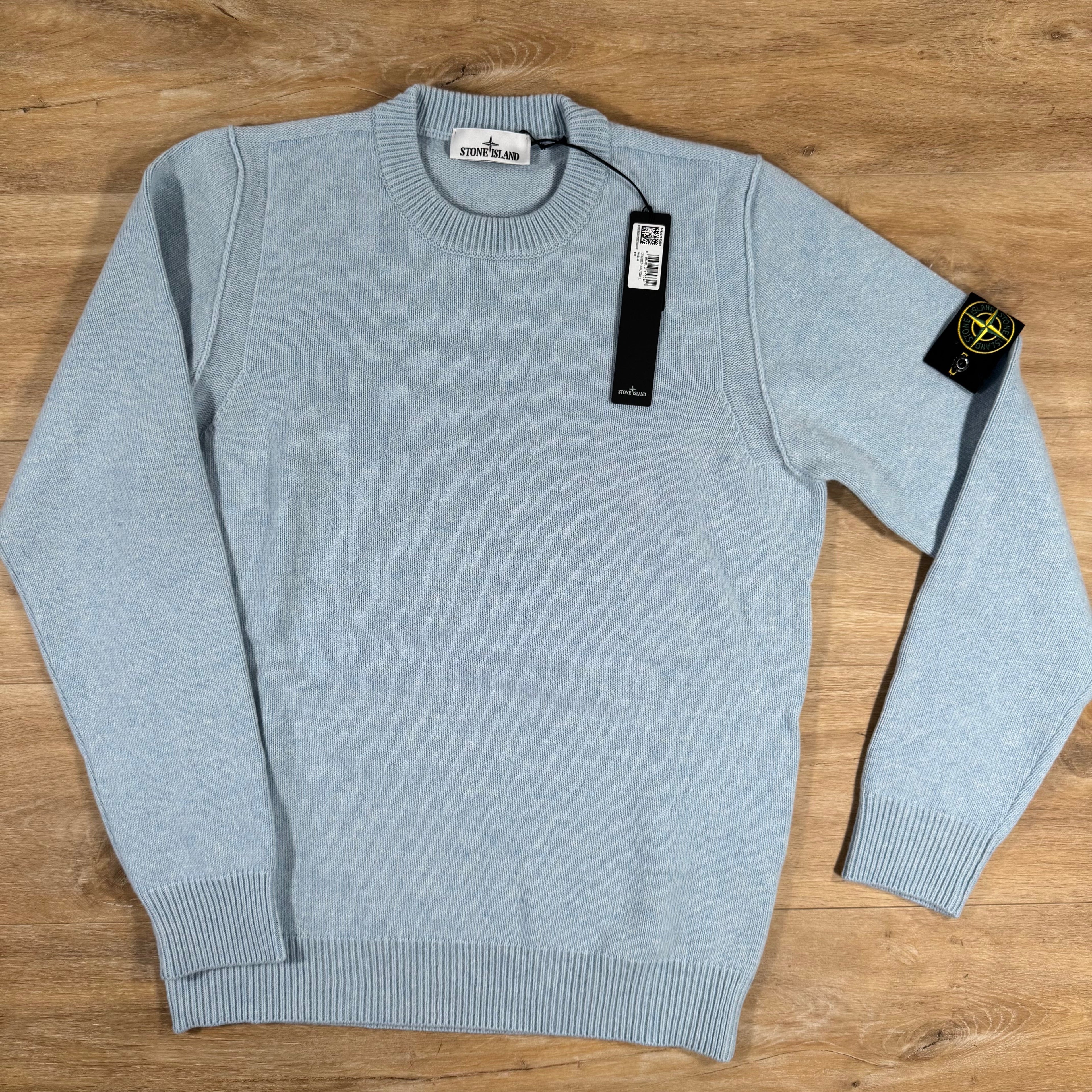 Stone Island Lambswool Crewneck Jumper in Sky Blue Ironleague