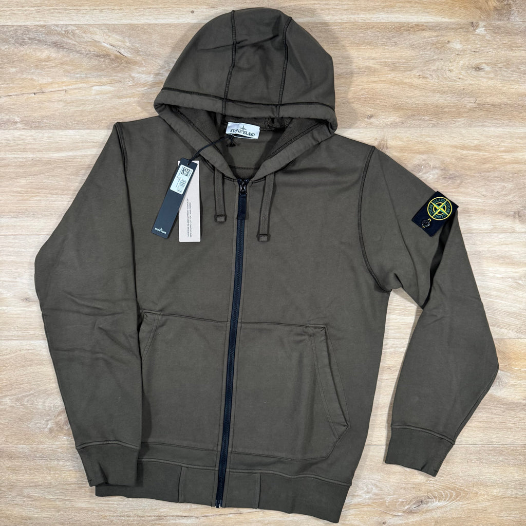Stone Island Organic Cotton Fleece Zip Hoodie in Military Green Ironleague