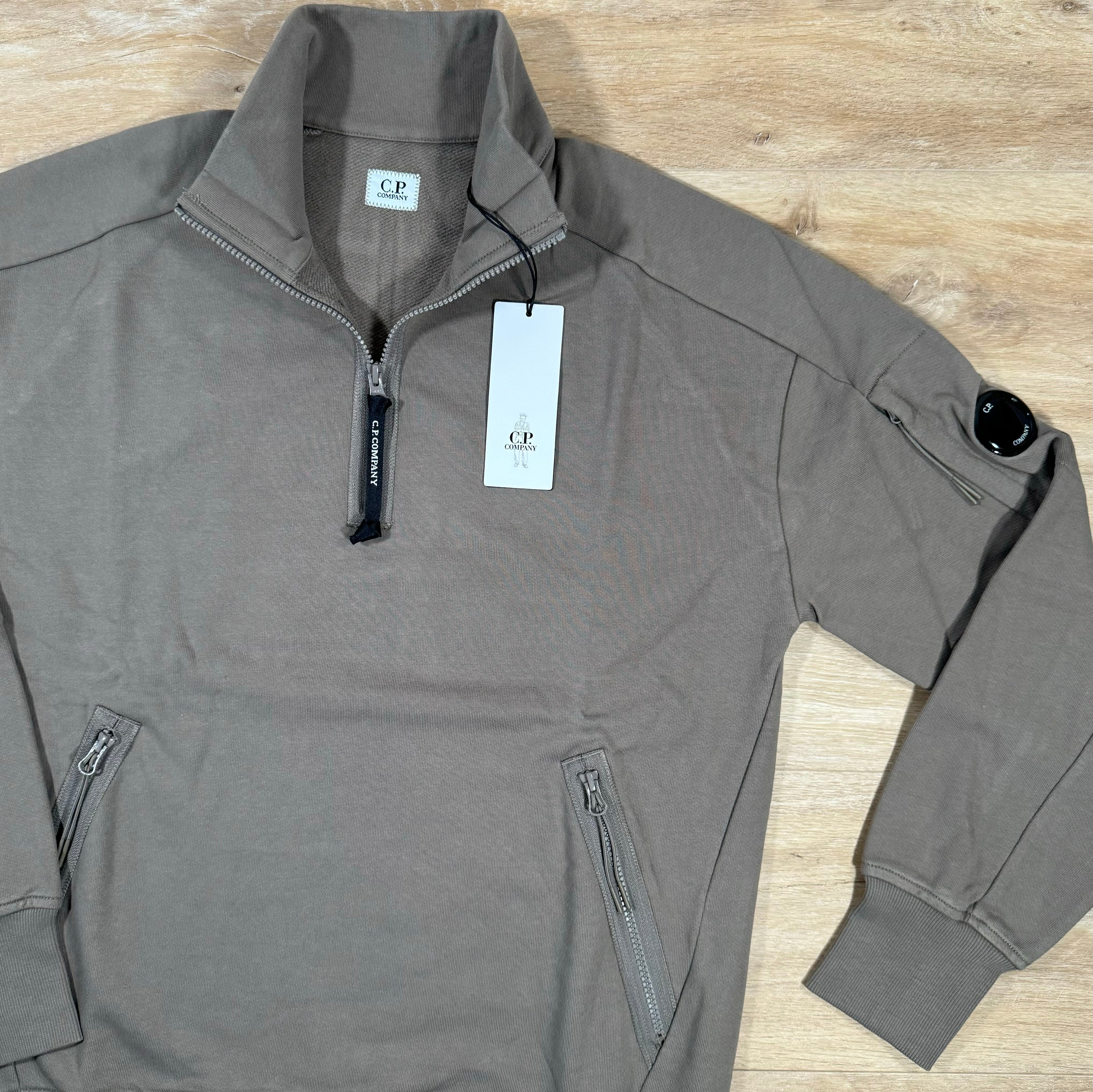CP Company Diagonal Raised Half-Zipped Lens Sweatshirt in Walnut Ironleague