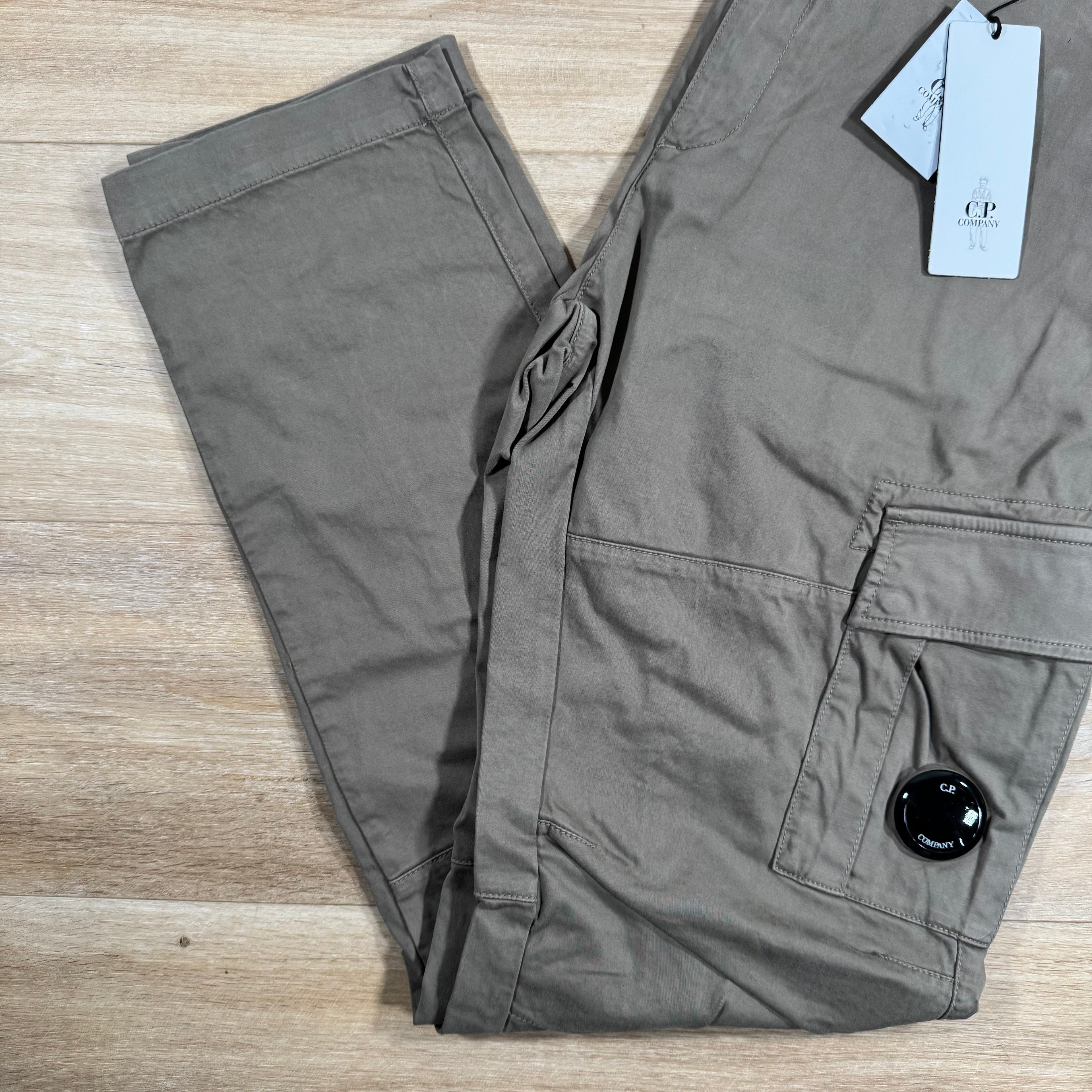 CP Company Stretch Sateen Lens Cargo Pants in Walnut Ironleague