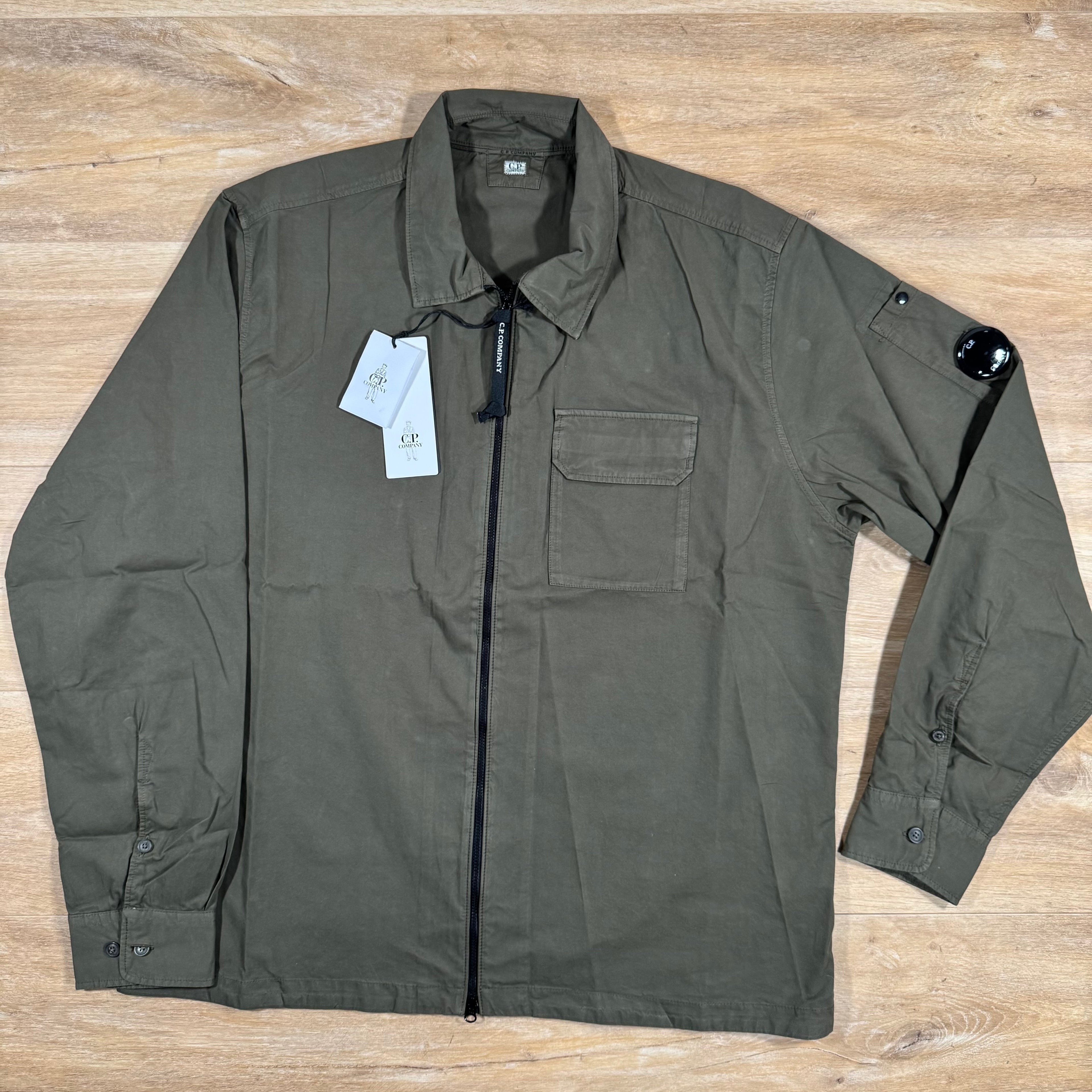 CP Company Organic Gabardine Lens Overshirt in Ivy Green Ironleague