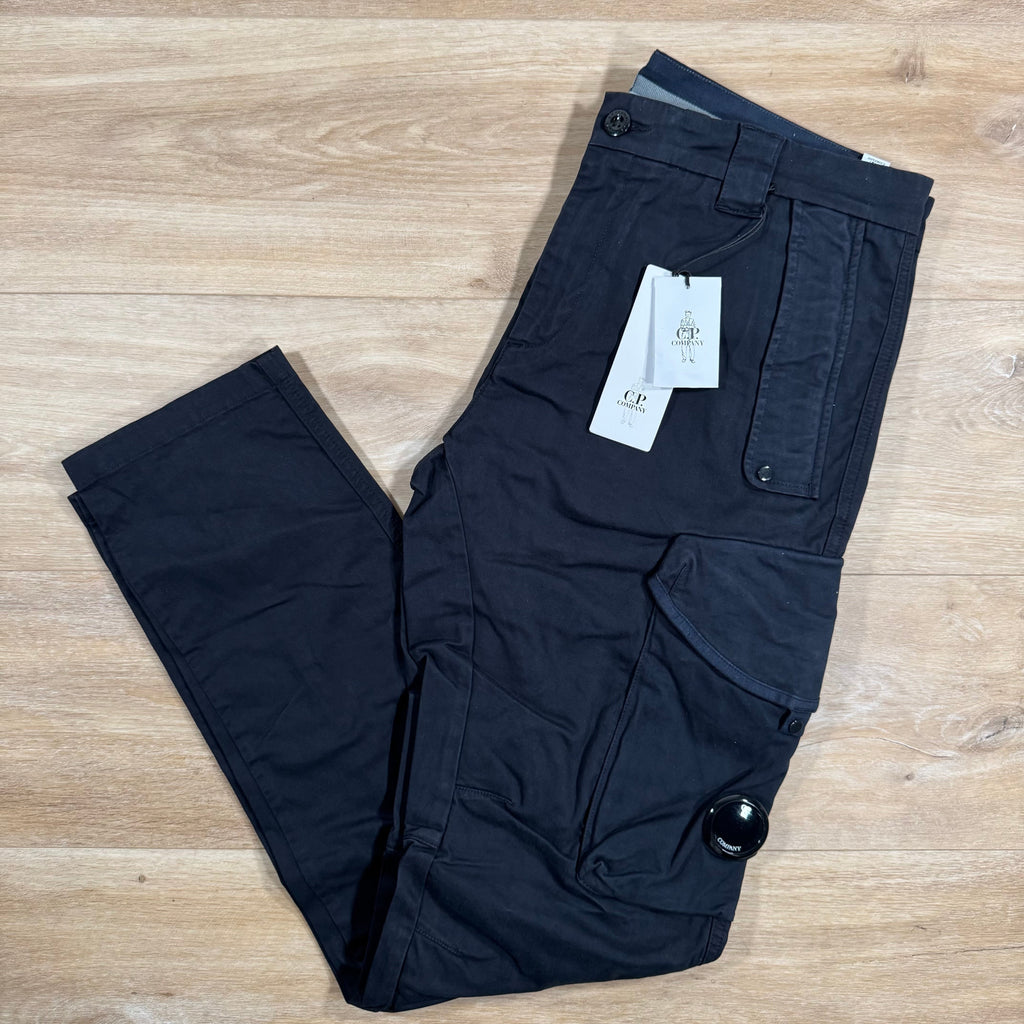 CP Company Stretch Sateen Utility Cargo Lens Pants in Navy Ironleague
