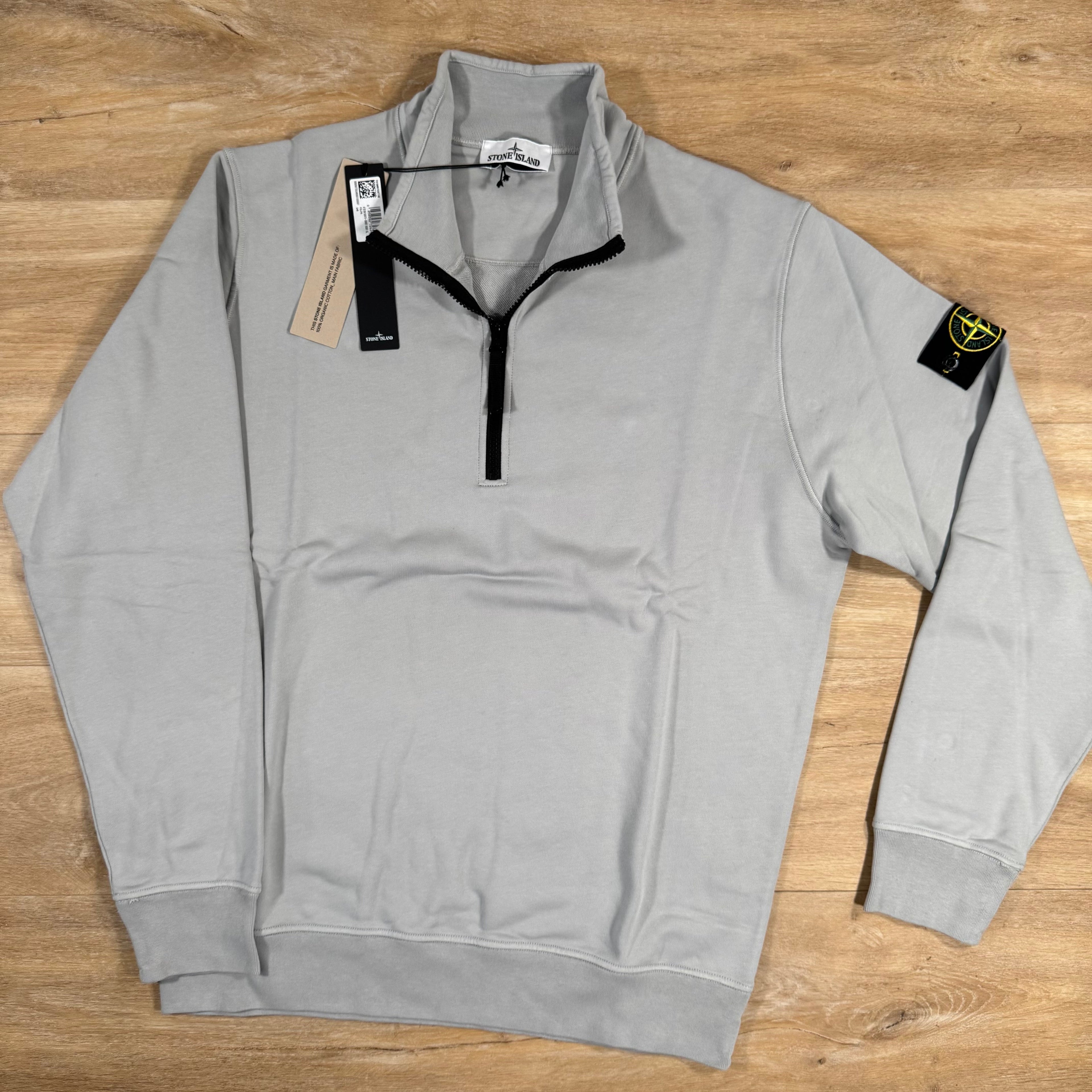 Stone Island Organic Cotton Half-Zip Sweatshirt in Pearl Grey Ironleague