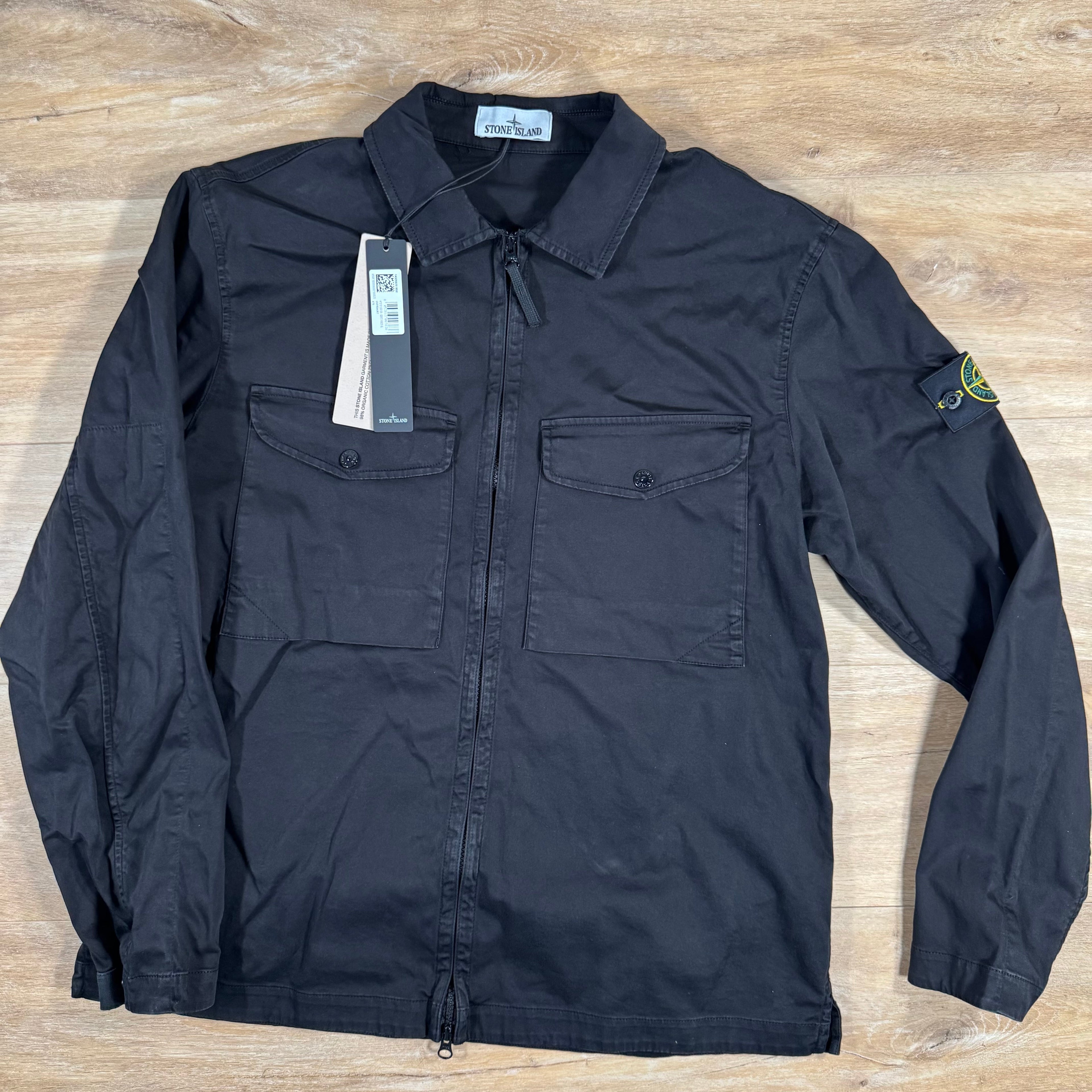 Stone Island Organic Stretch Cotton Overshirt in Black Ironleague