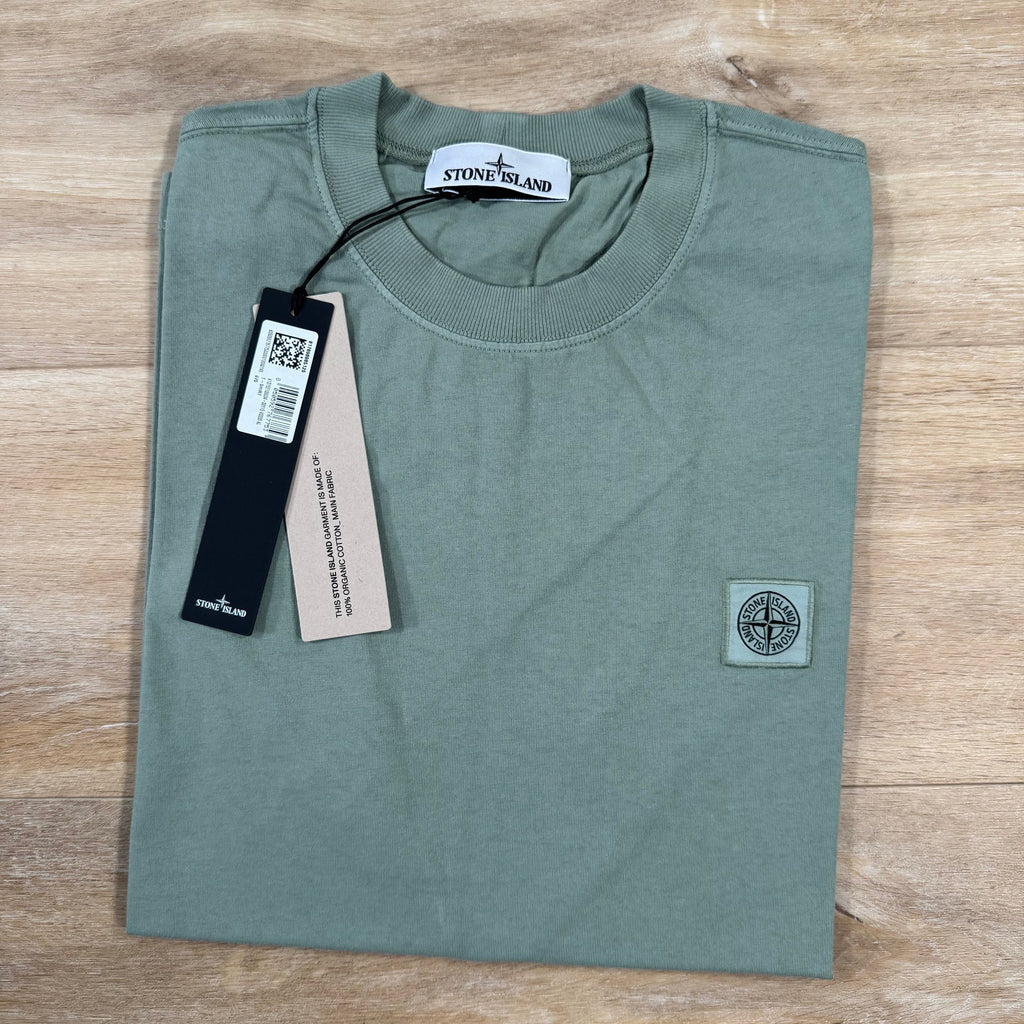 Stone Island Combed Organic Cotton Patch Logo T-Shirt in Sage Green Ironleague