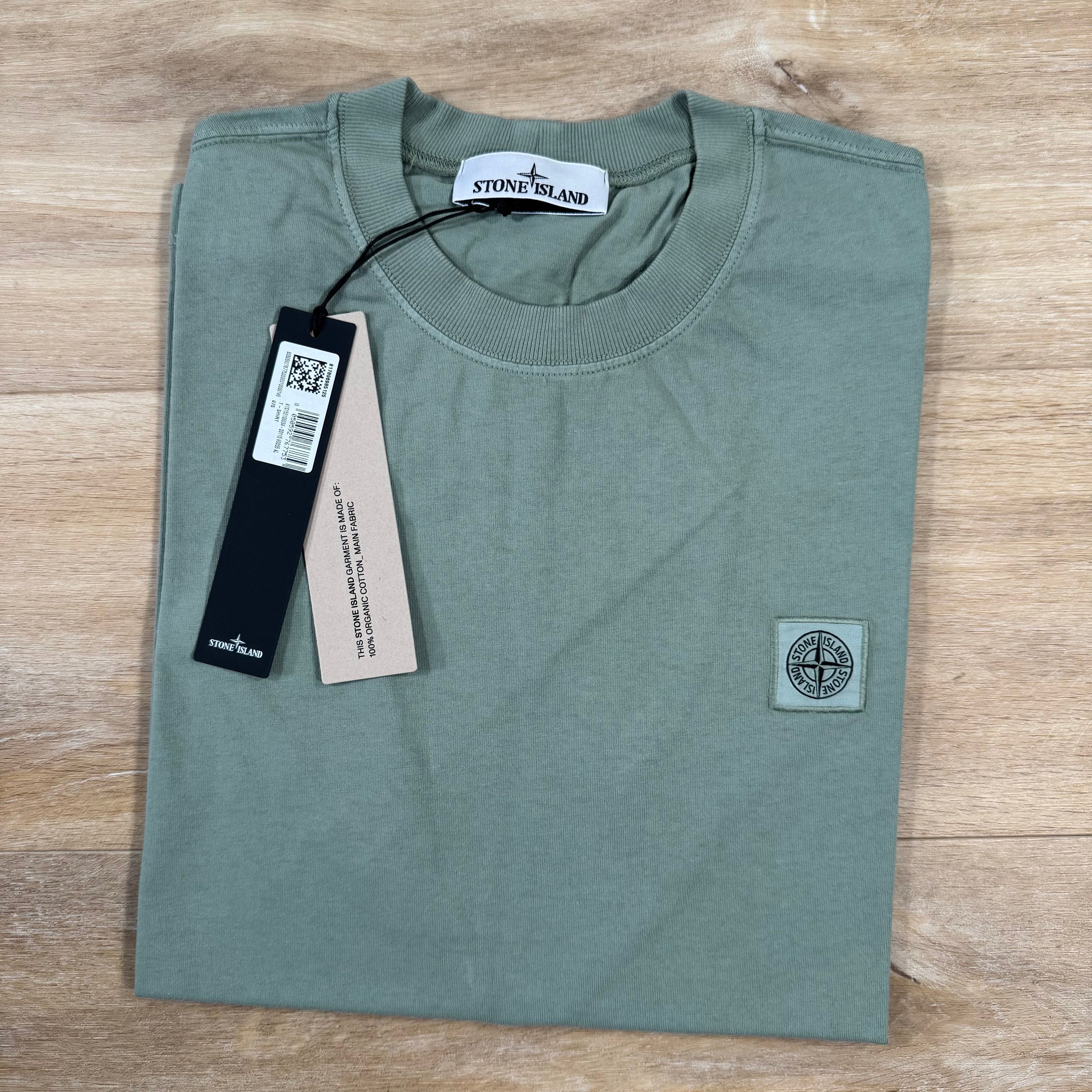 Stone Island Combed Organic Cotton Patch Logo T-Shirt in Sage Green Ironleague