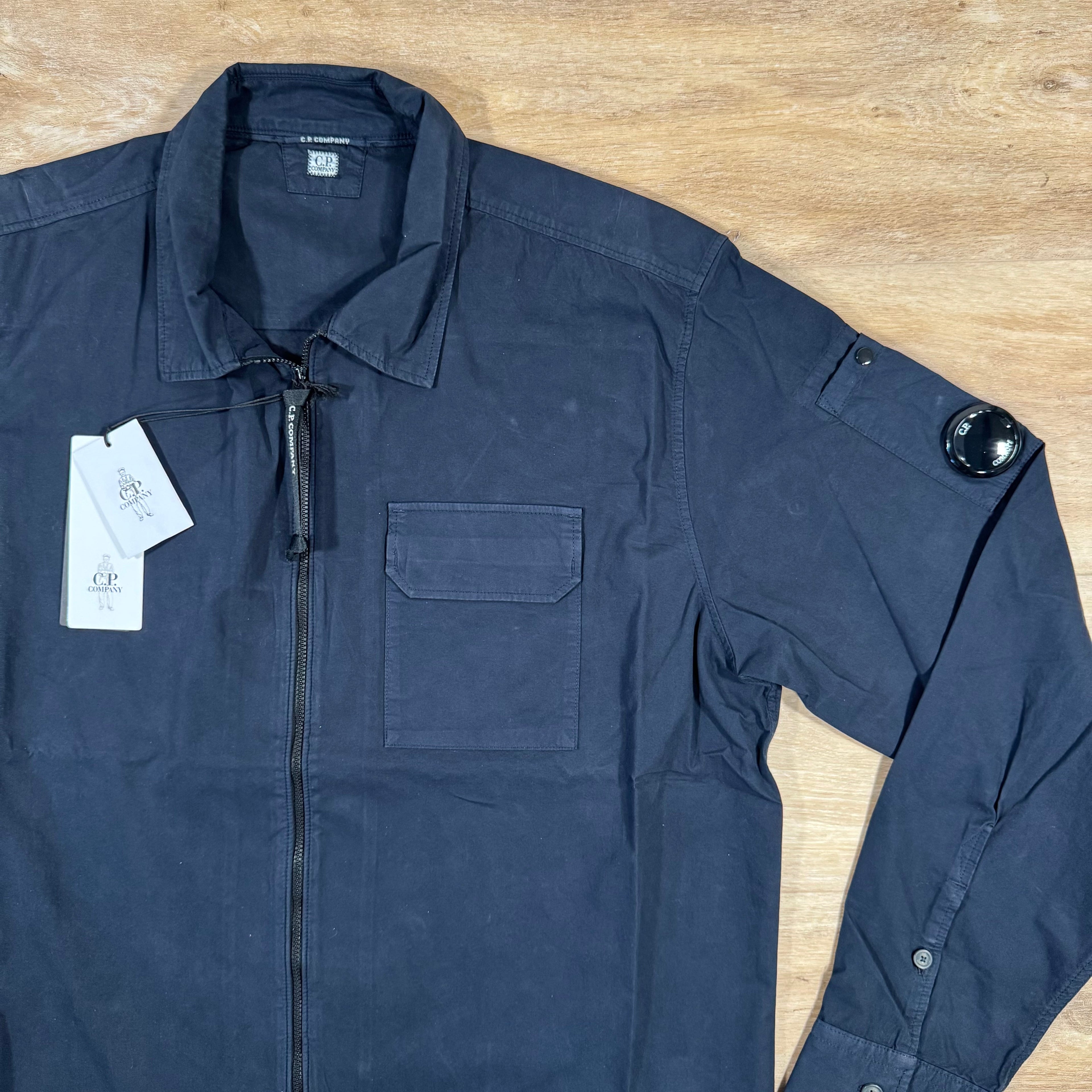 CP Company Organic Gabardine Lens Overshirt in Navy Ironleague