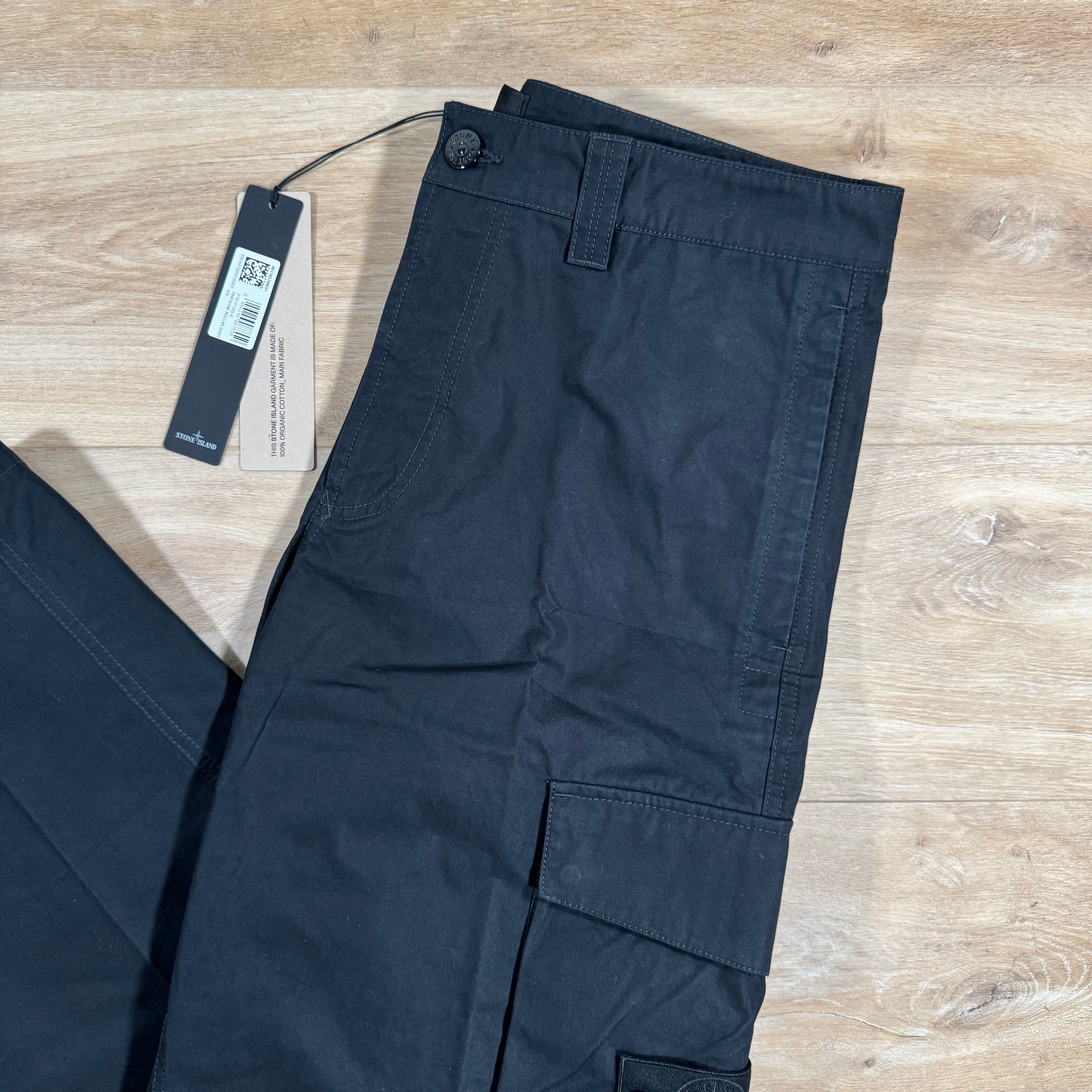Stone Island Weatherproof Canvas Ghost Cargo Trousers in Black Ironleague