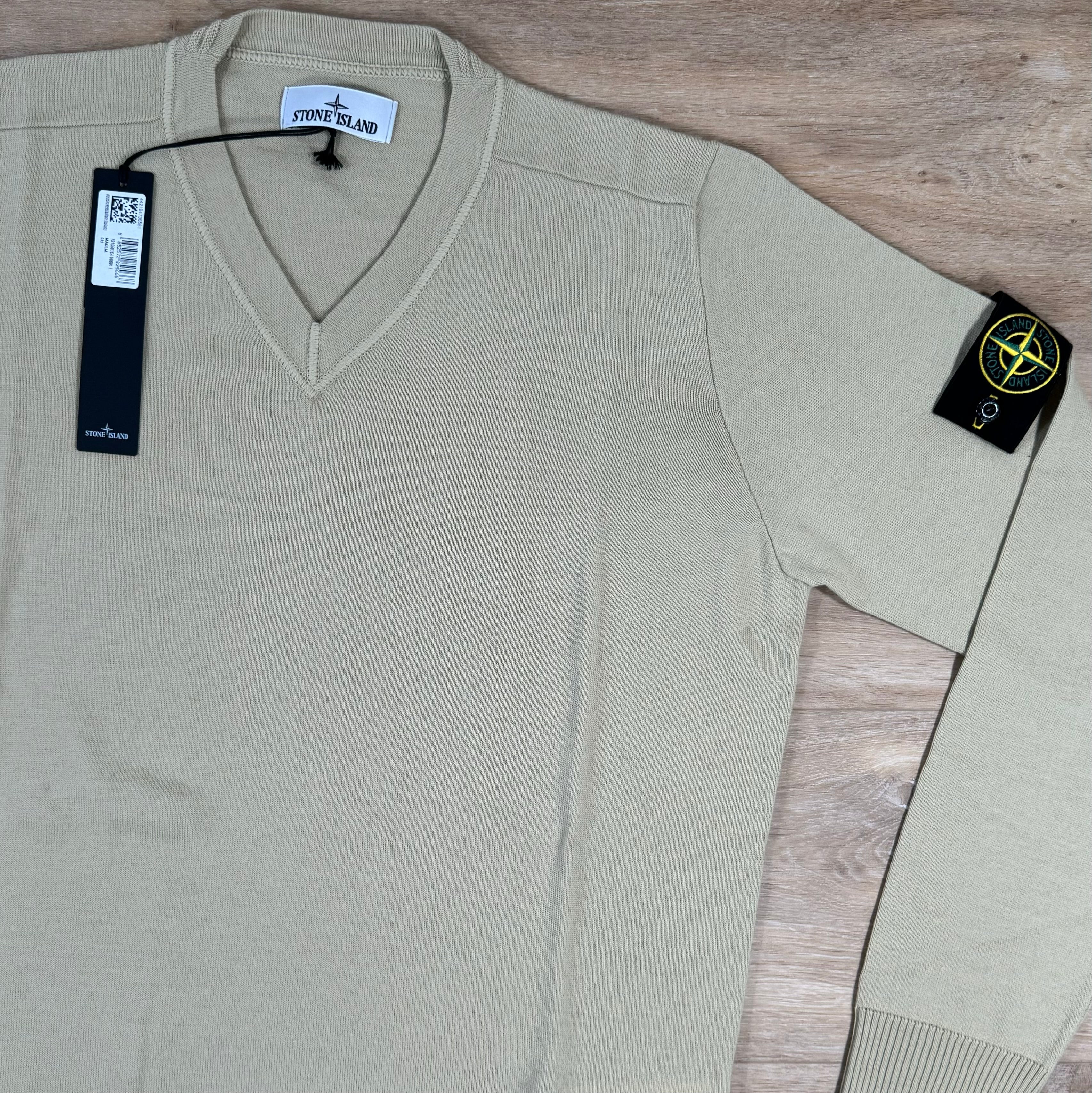 Stone Island V-Neck Knit Sweatshirt in Ecru Ironleague