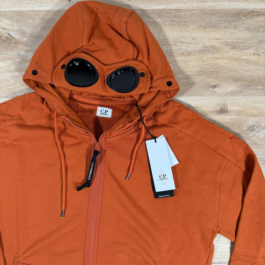 CP Company Diagonal Raised Zipped Goggle Hoodie in Bombay Brown Ironleague
