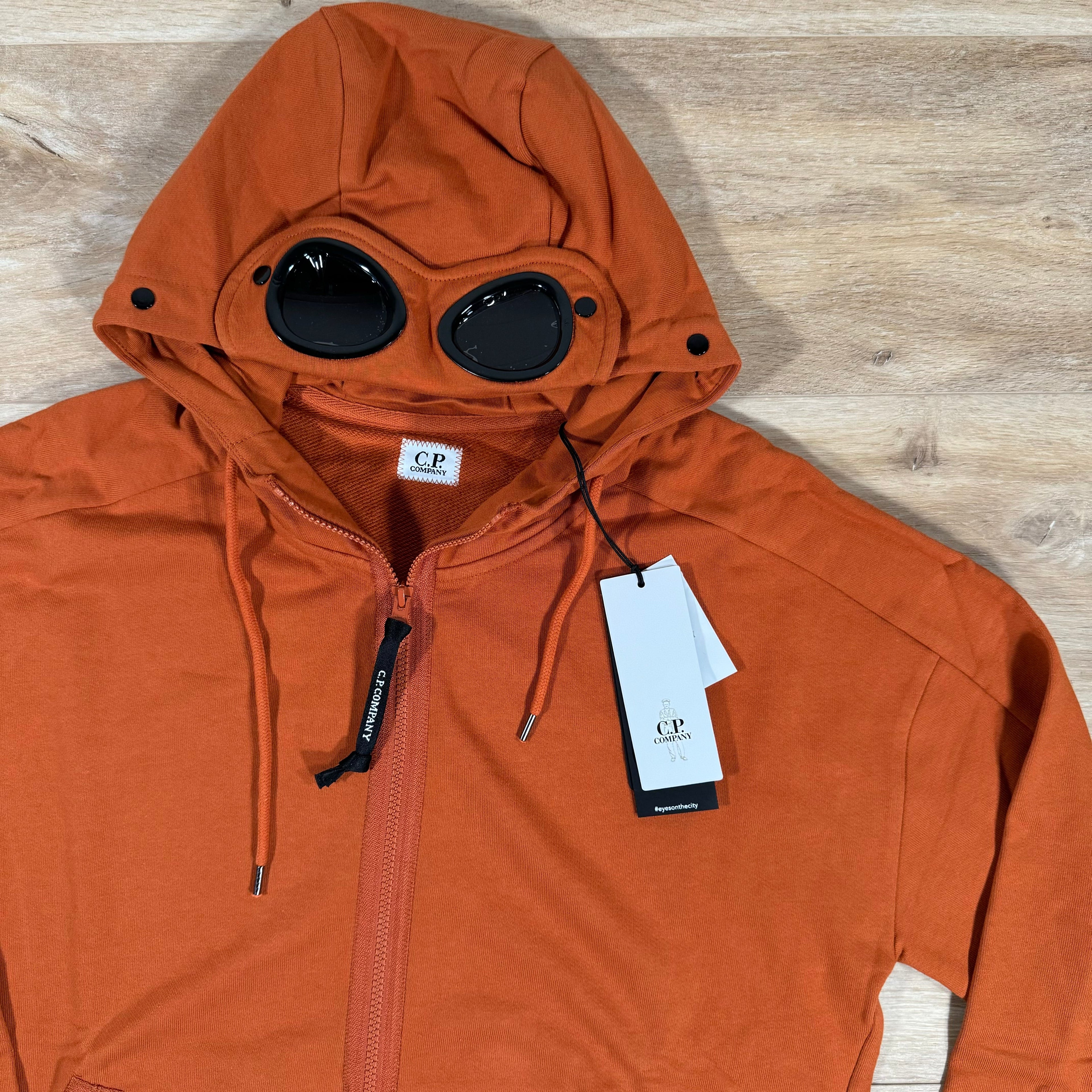 CP Company Diagonal Raised Zipped Goggle Hoodie in Bombay Brown Ironleague