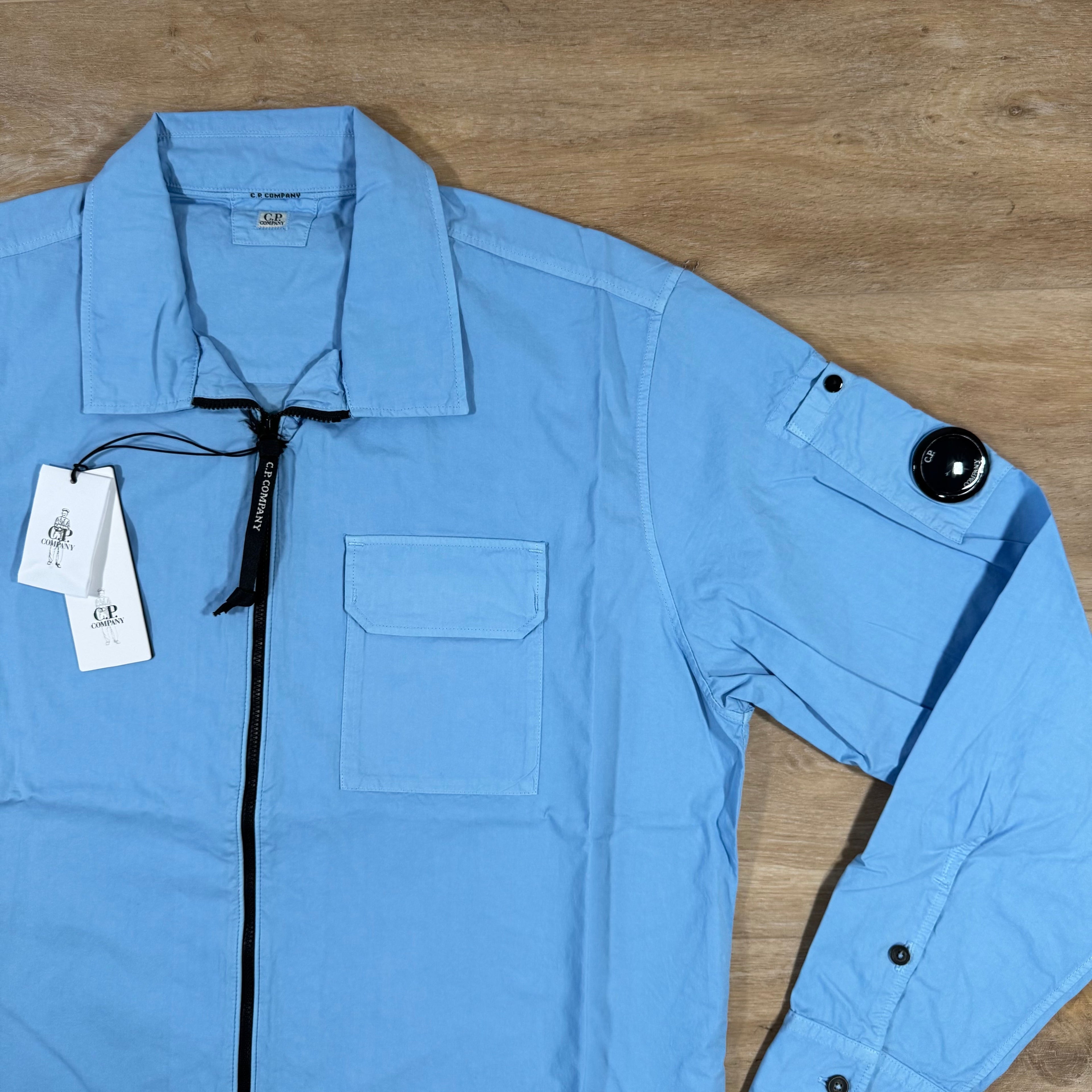 CP Company Organic Gabardine Lens Overshirt in Cerulean - Light Blue Ironleague