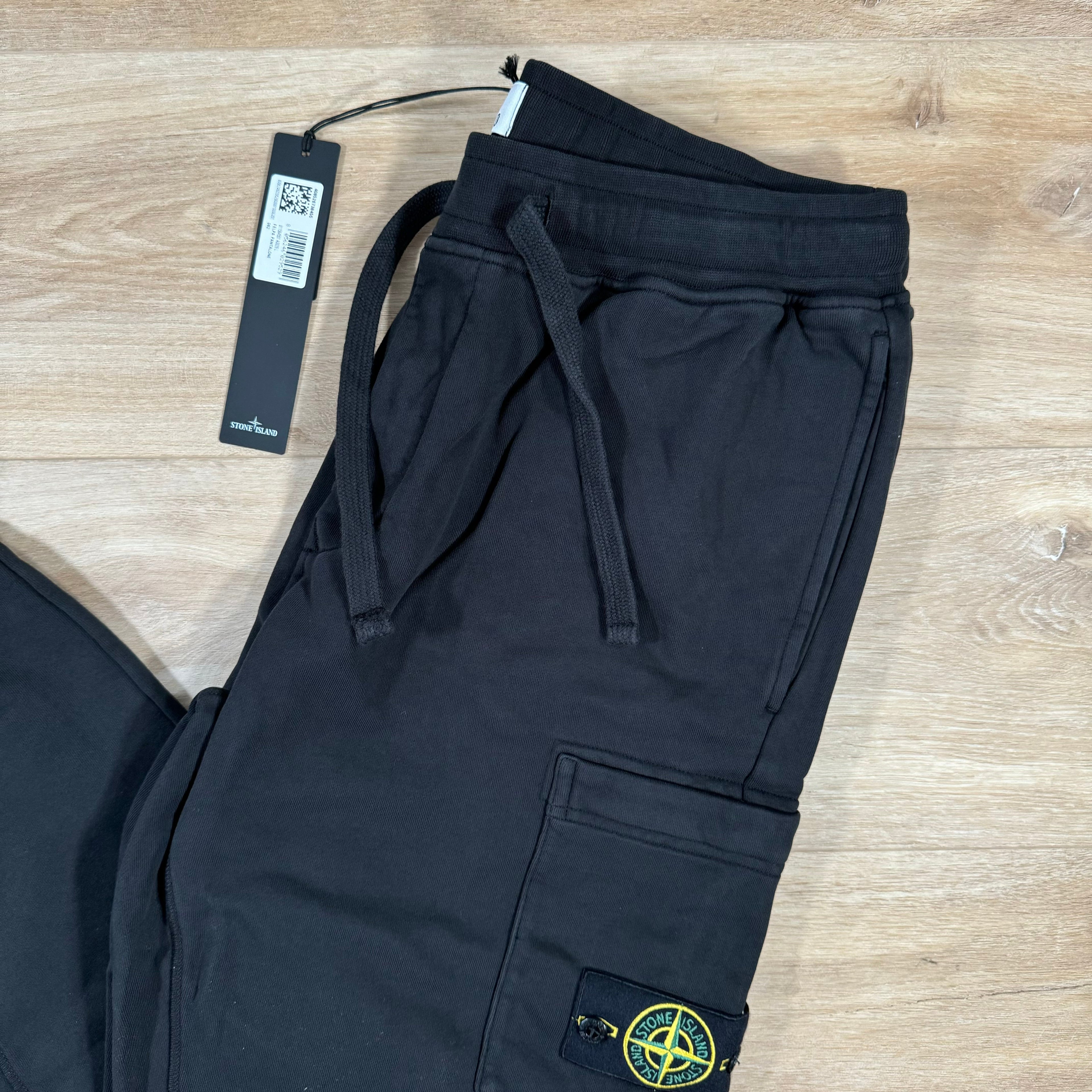 Stone Island Slim Fit Cargo Sweatpants in Black Ironleague