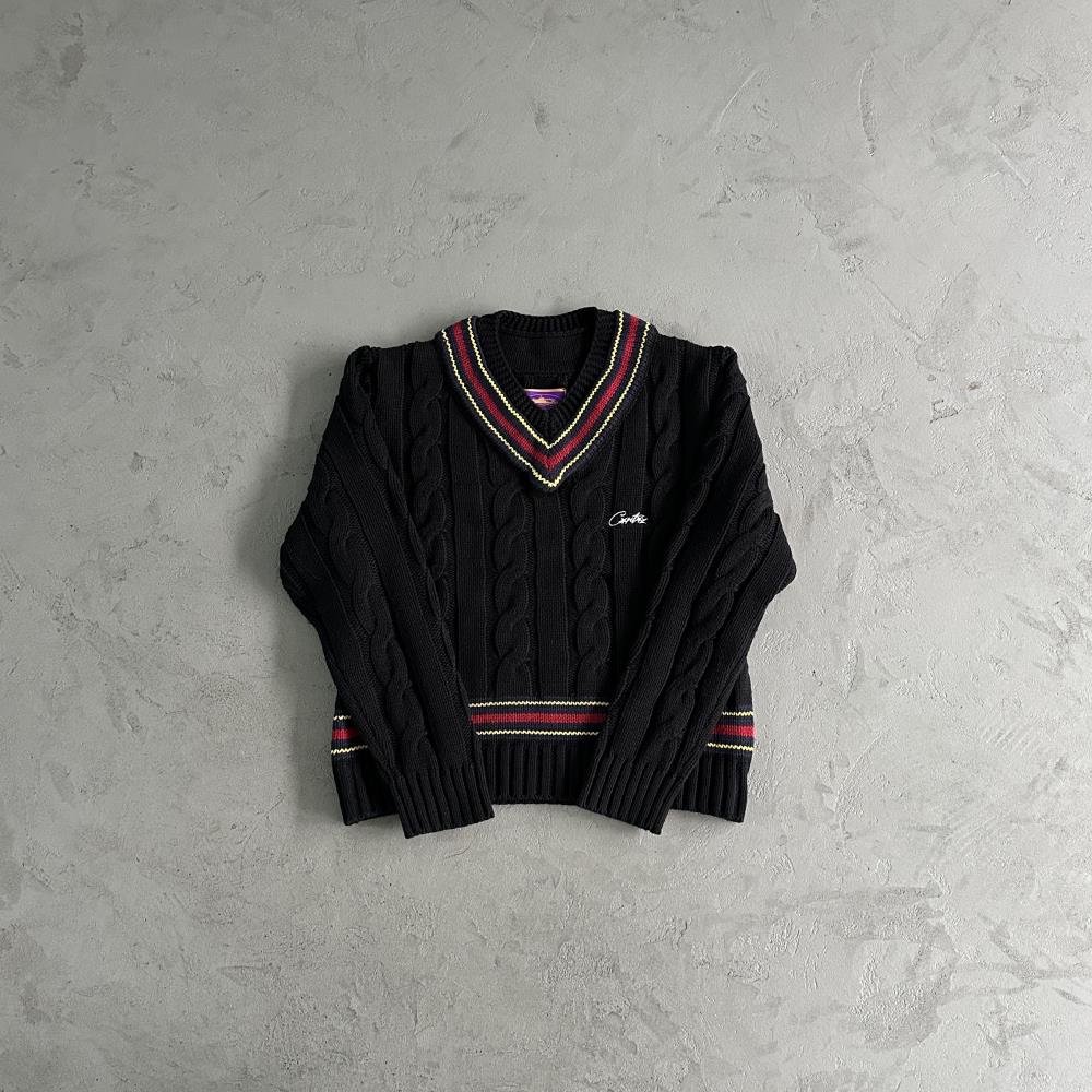 Corteiz V-Neck Sweater - Black Ironleague