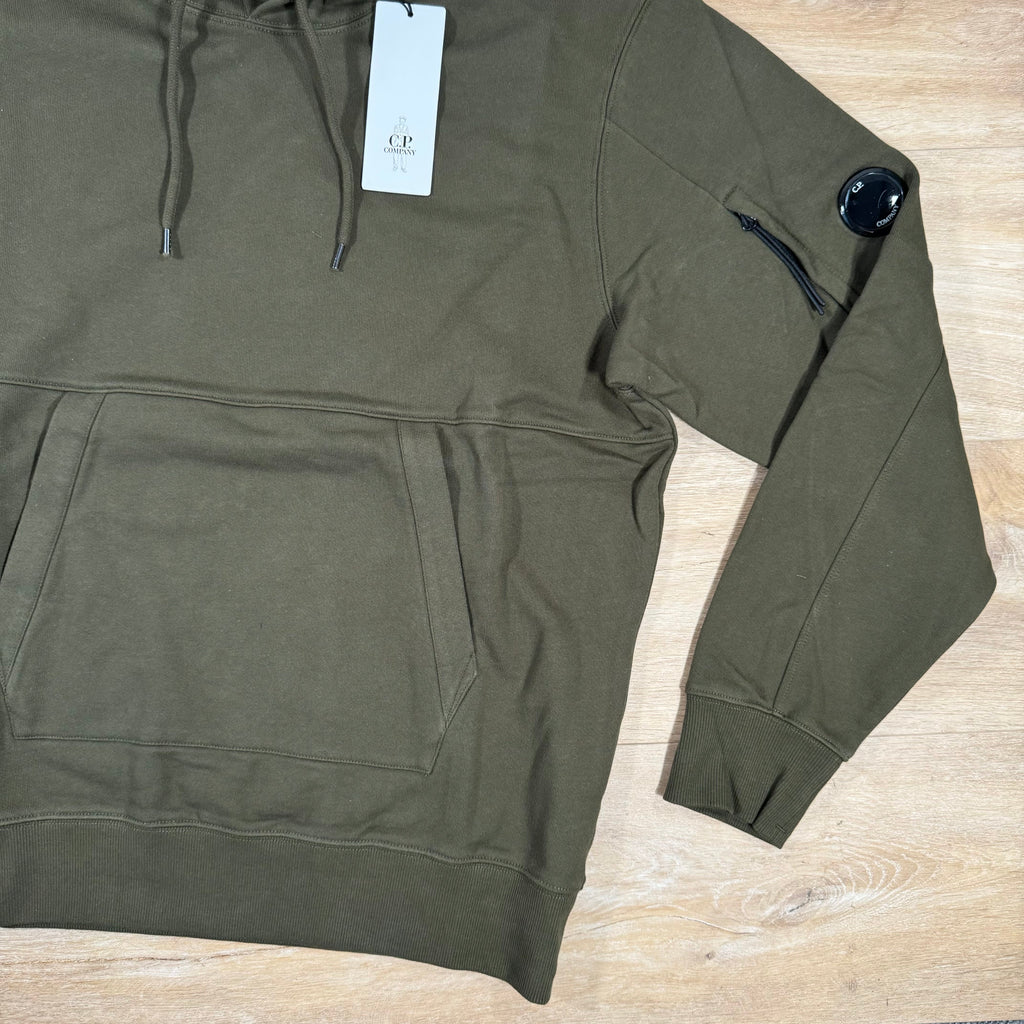 CP Company Diagonal Raised Fleece Lens Hoodie in Ivy Green Ironleague