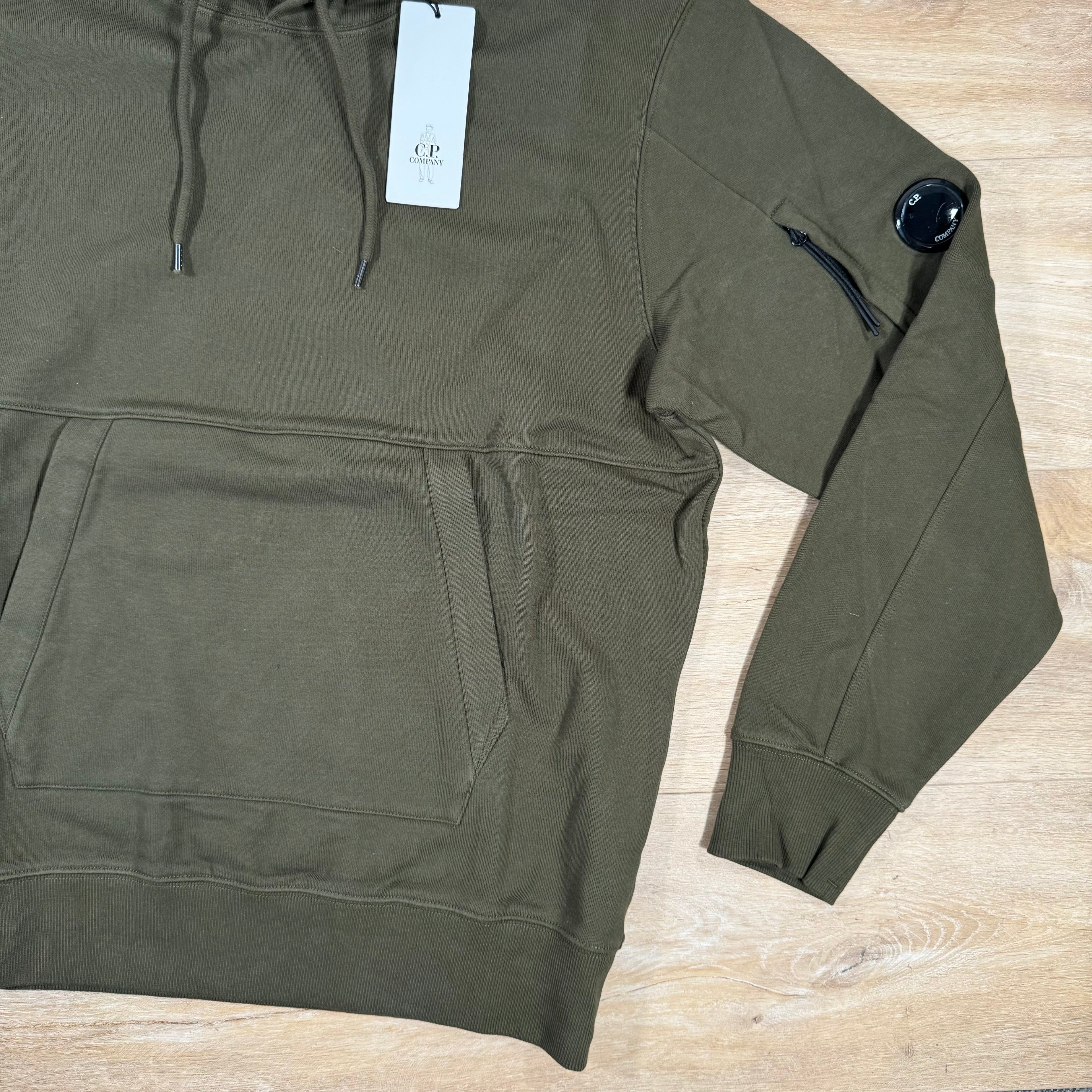 CP Company Diagonal Raised Fleece Lens Hoodie in Ivy Green Ironleague