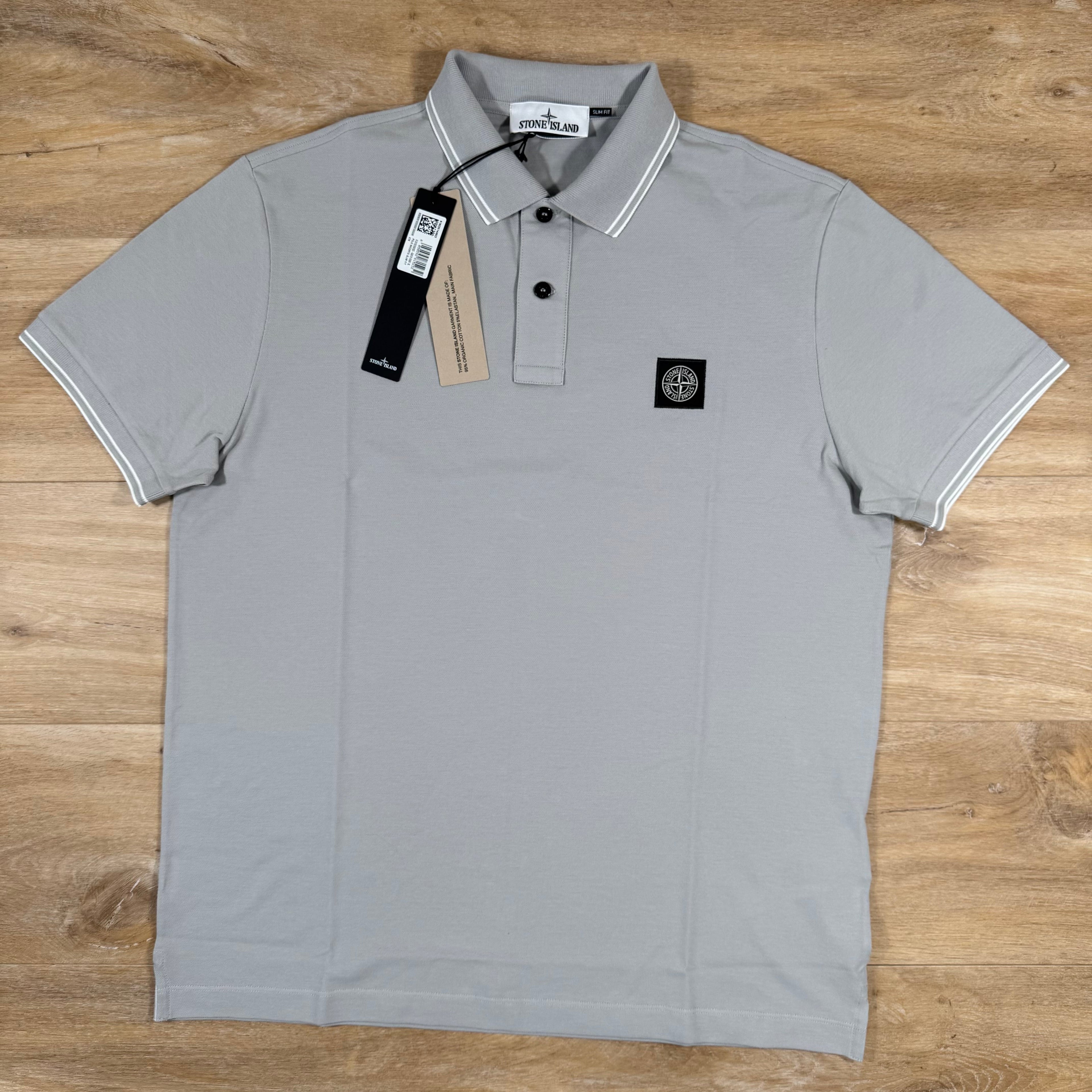 Stone Island Organic Cotton Pique Polo Shirt in Pearl Grey Ironleague