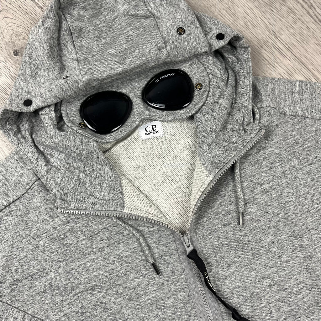 CP Company Raised Fleece Goggle Hoodie - Grey Ironleague