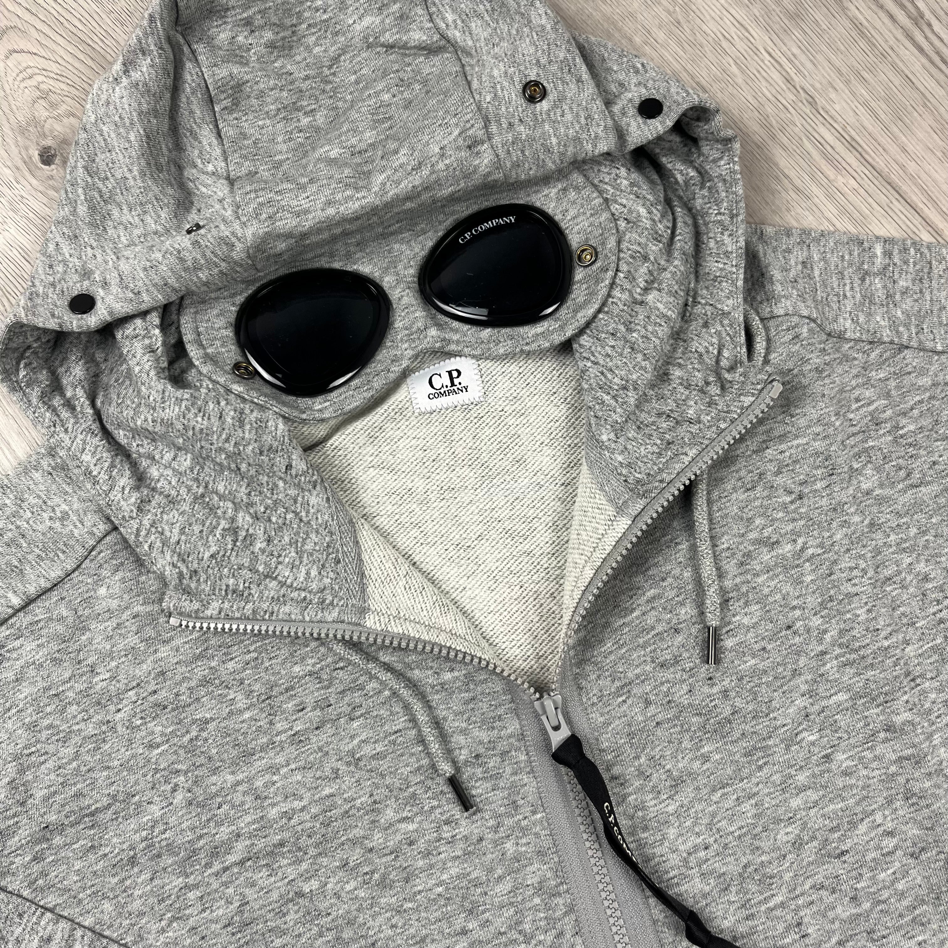 CP Company Raised Fleece Goggle Hoodie - Grey Ironleague