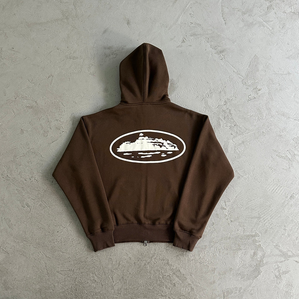 Corteiz Island Puff Print Zip Set - Brown Ironleague