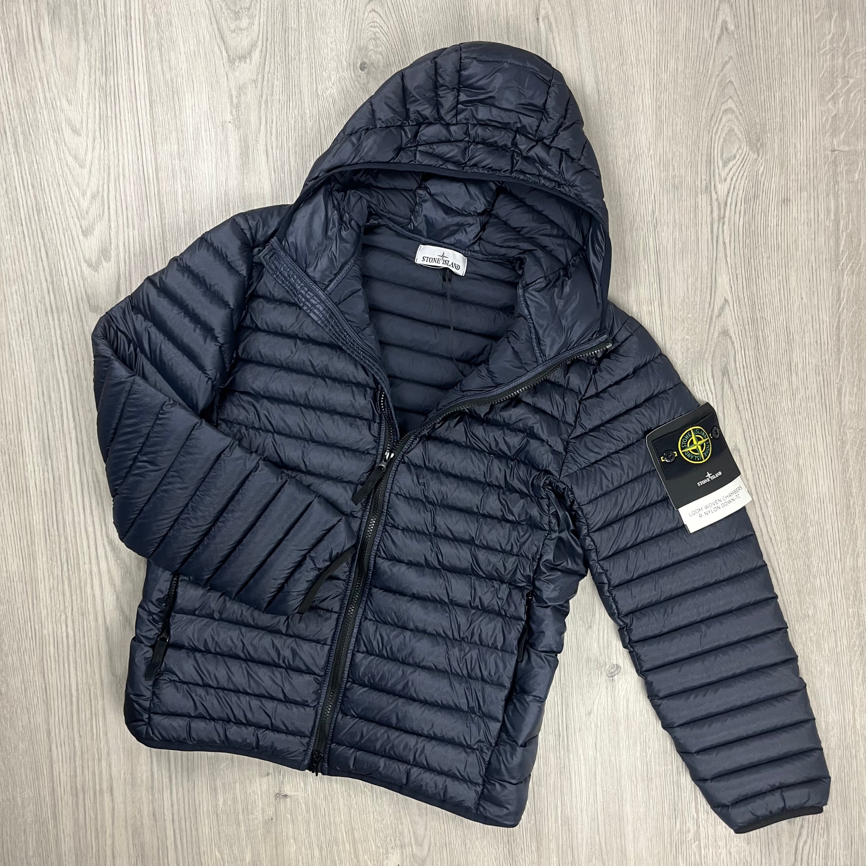 Stone Island Woven Down Jacket - Navy Ironleague
