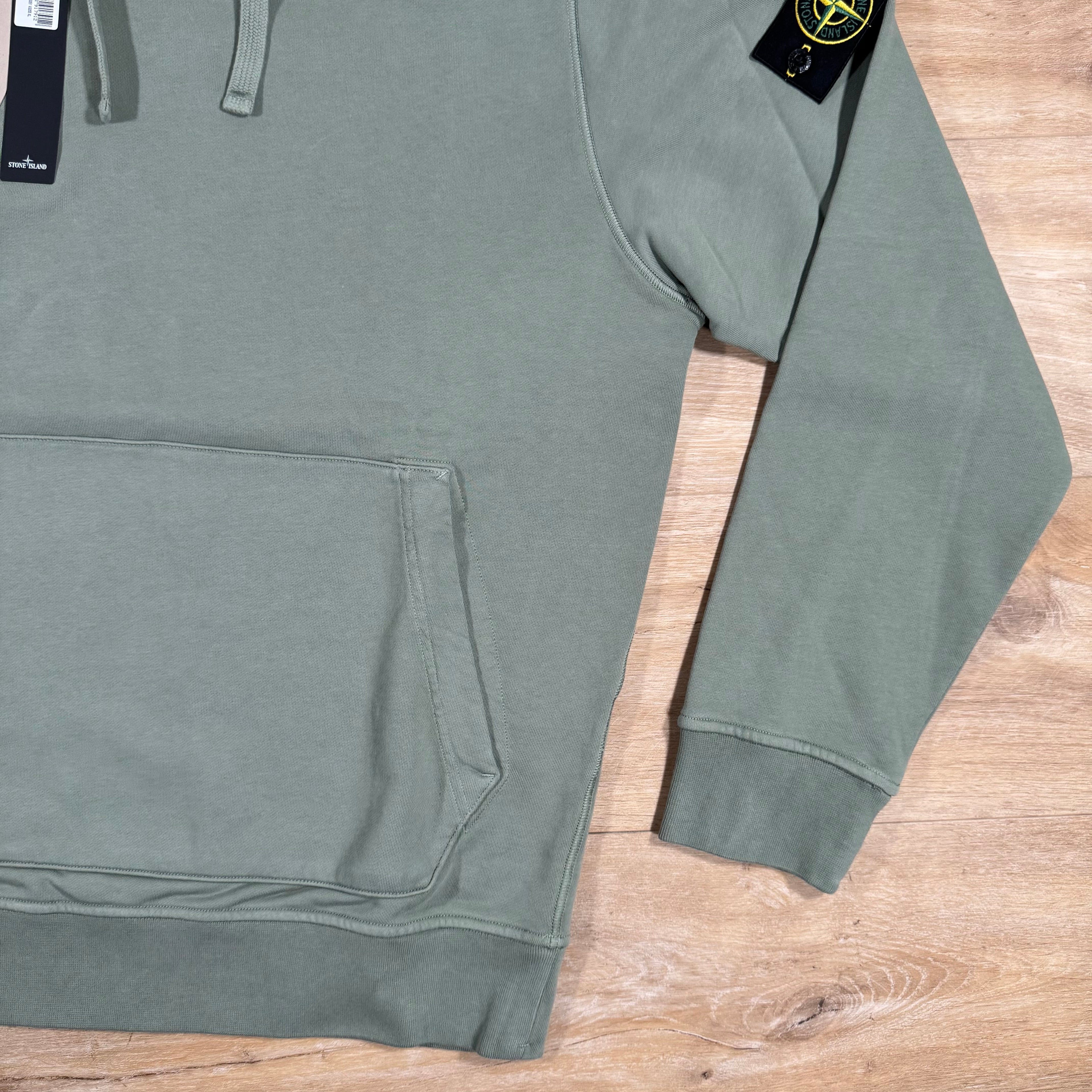 Stone Island Organic Cotton Fleece Pullover Hoodie in Sage Green Ironleague