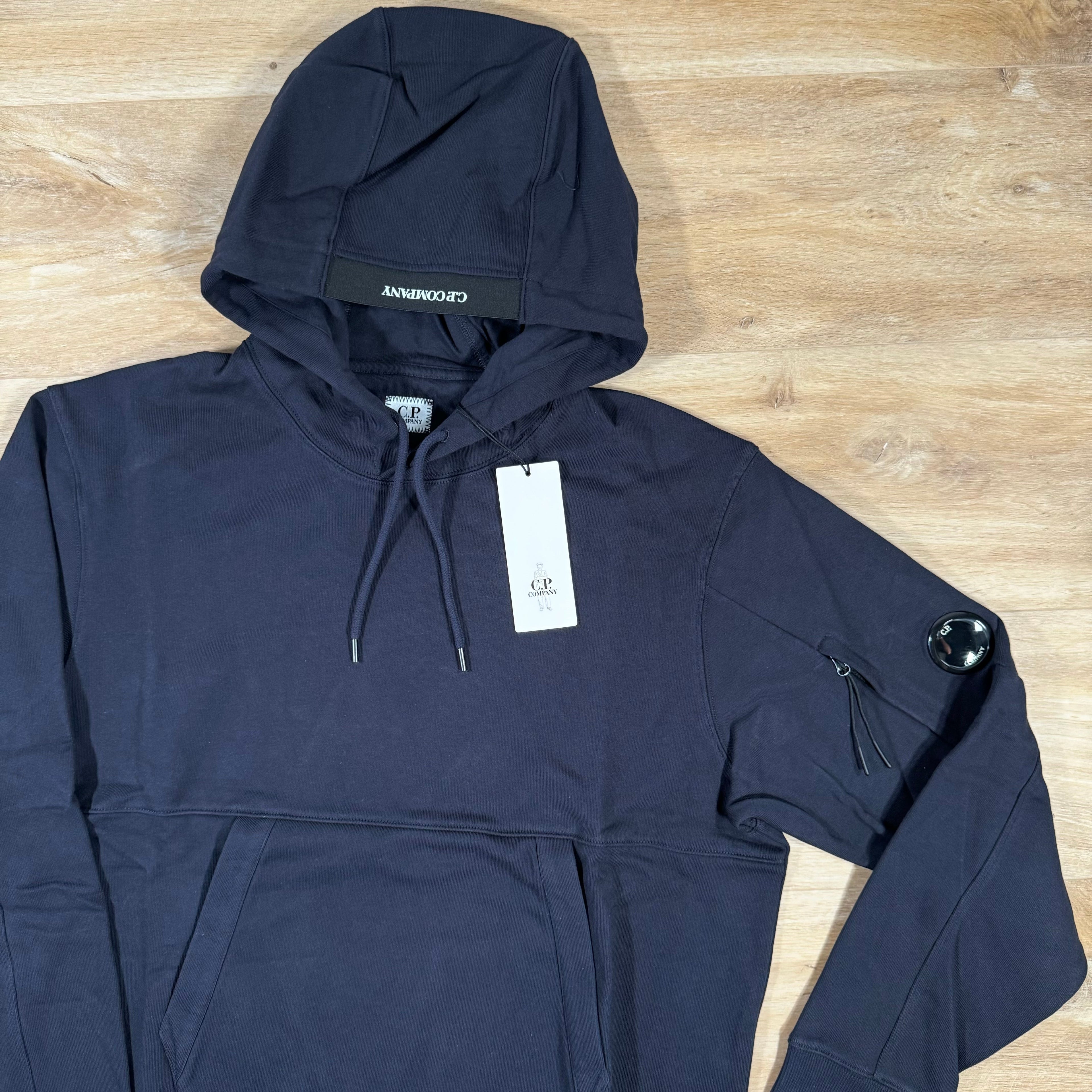 CP Company Diagonal Raised Fleece Lens Hoodie in Navy Ironleague