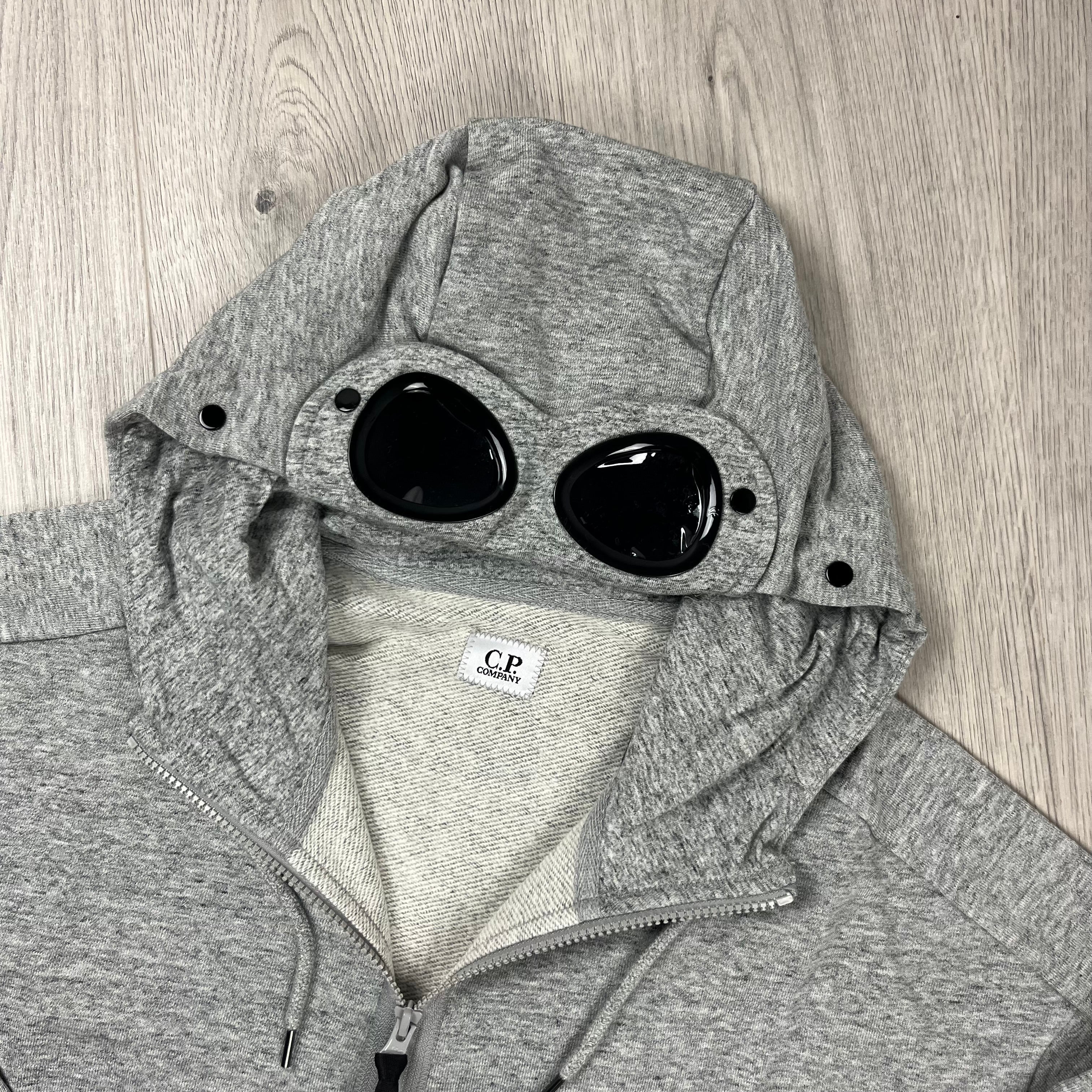 CP Company Raised Fleece Goggle Hoodie - Grey Ironleague