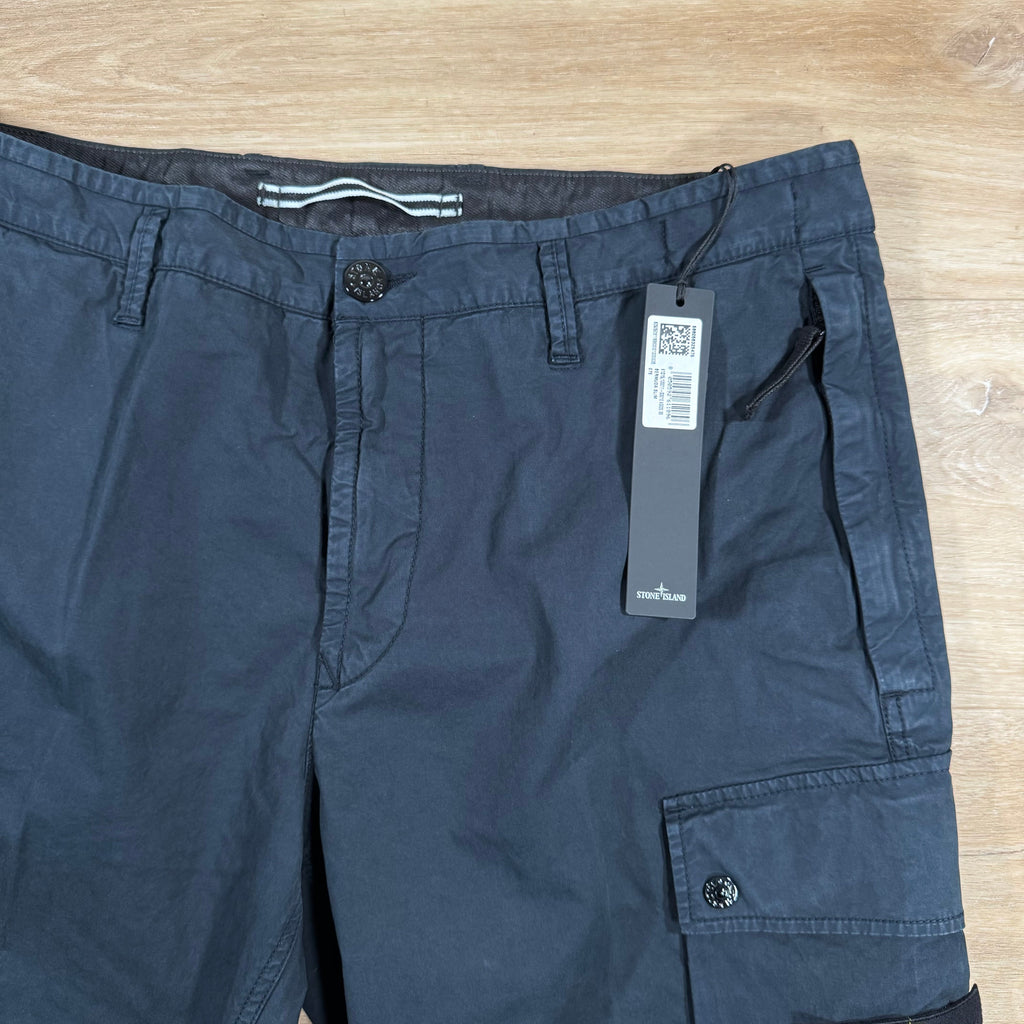 Stone Island Supima Twill Stretch-TC Cargo Bermuda Shorts in Navy Ironleague