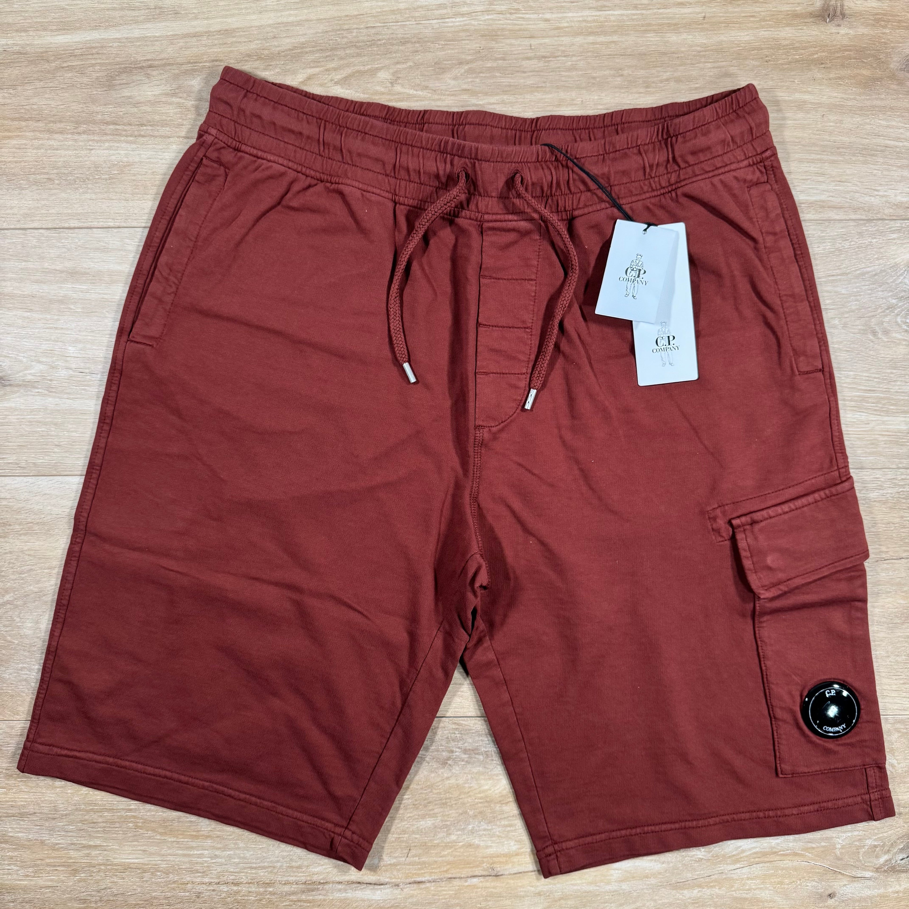 CP Company Light Fleece Cargo Lens Shorts in Sable - Brown Ironleague