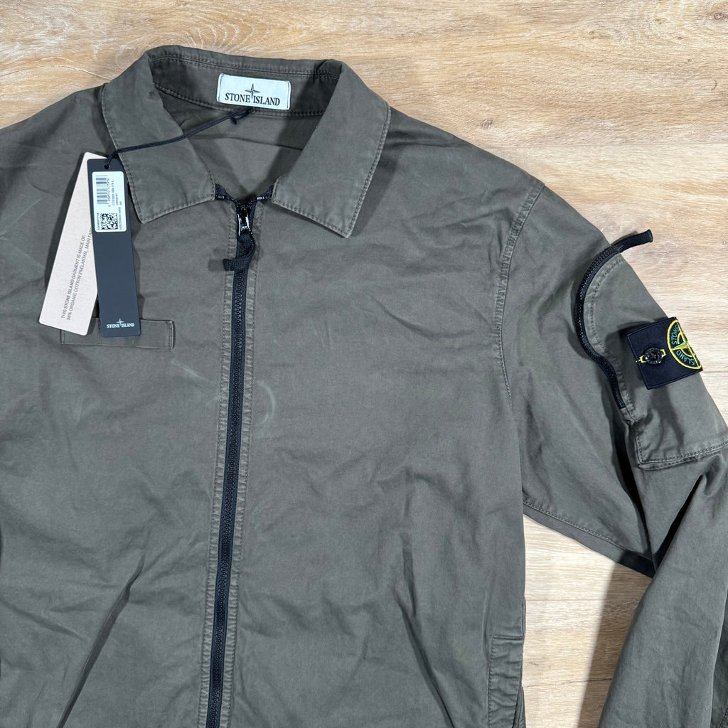 Stone Island Stretch Twill Overshirt in Military Green Ironleague