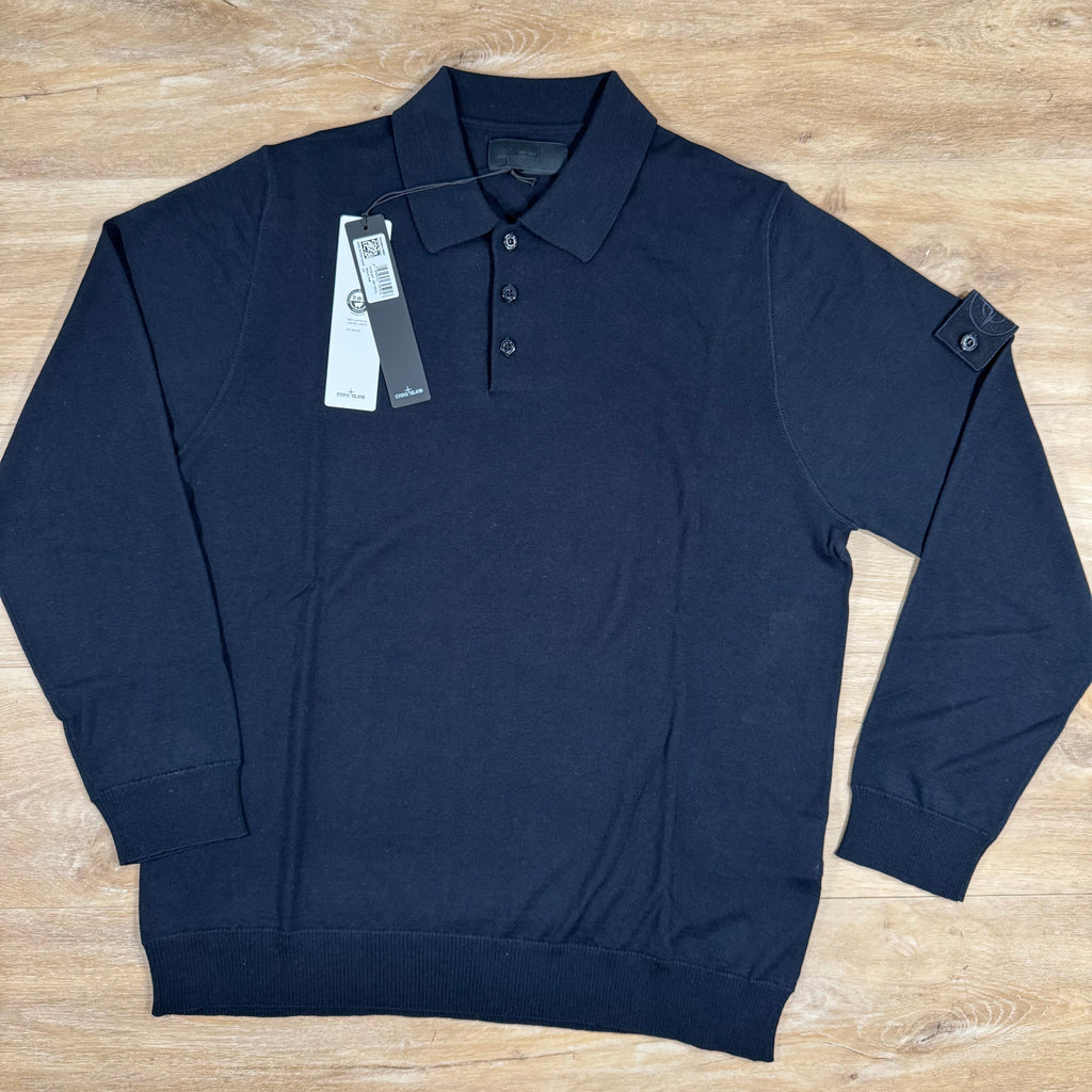 Stone Island Light Pure Wool Long-Sleeved Ghost Polo Shirt in Navy Ironleague