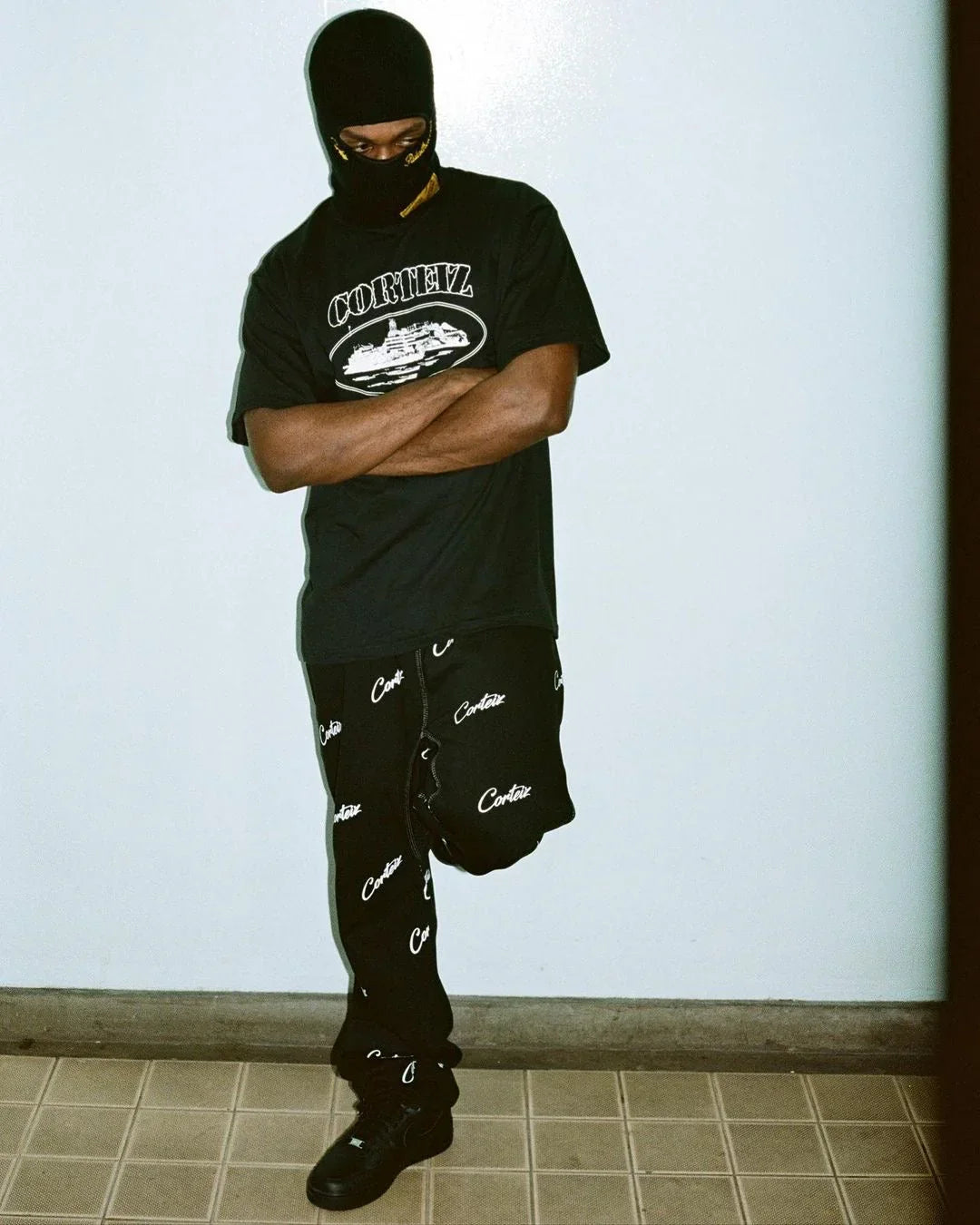 Corteiz All Over Print Joggers - Black/White Ironleague