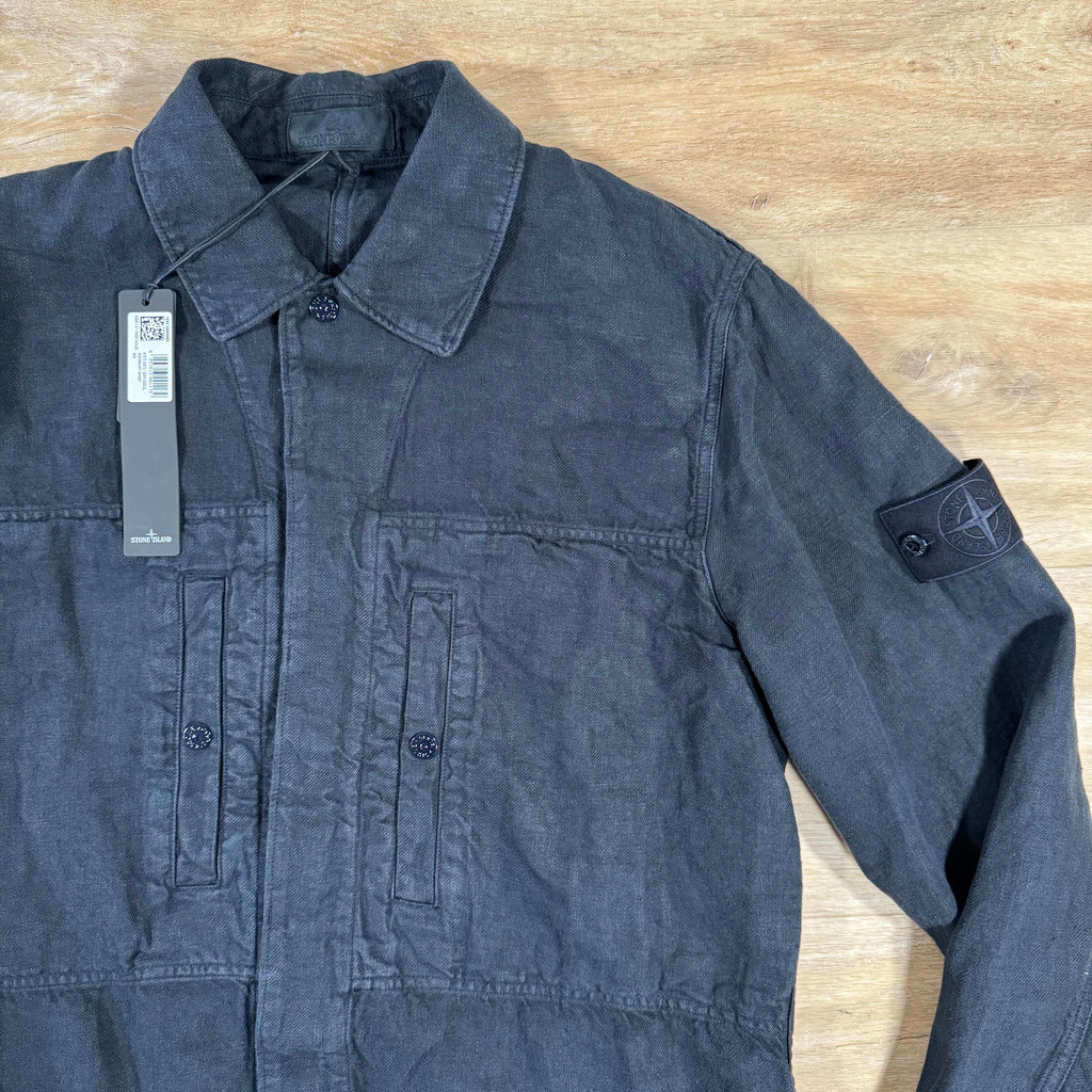 Stone Island Diagonal Linen Ghost Overshirt in Navy Ironleague