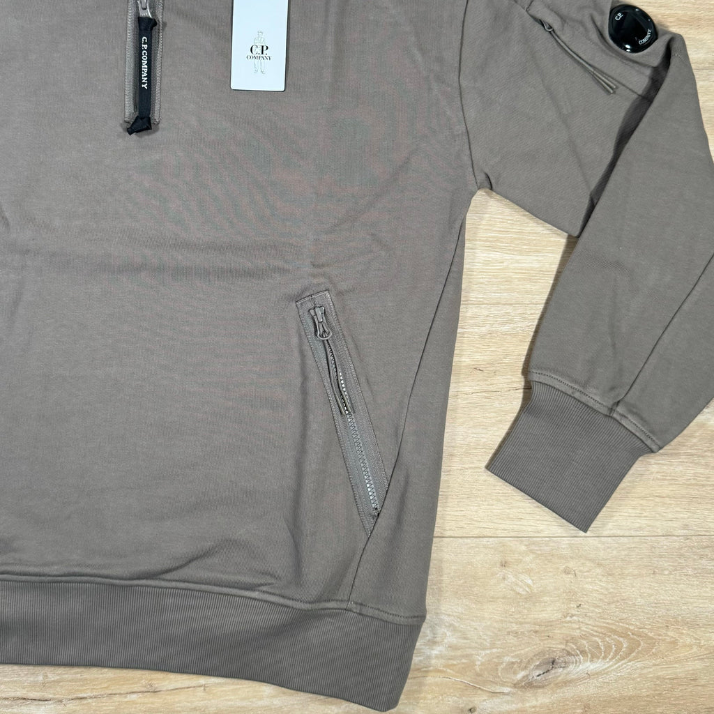 CP Company Diagonal Raised Half-Zipped Lens Sweatshirt in Walnut Ironleague