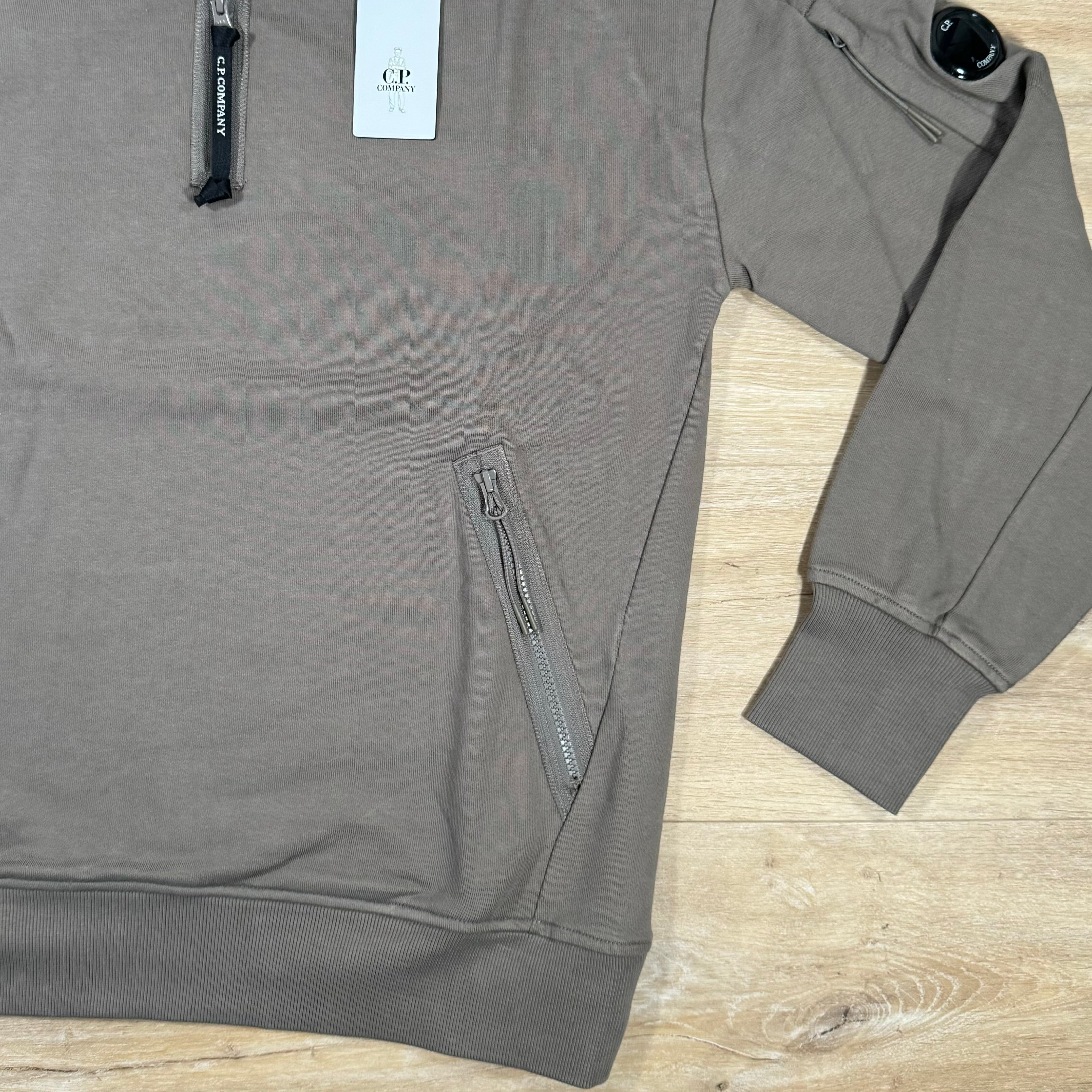 CP Company Diagonal Raised Half-Zipped Lens Sweatshirt in Walnut Ironleague