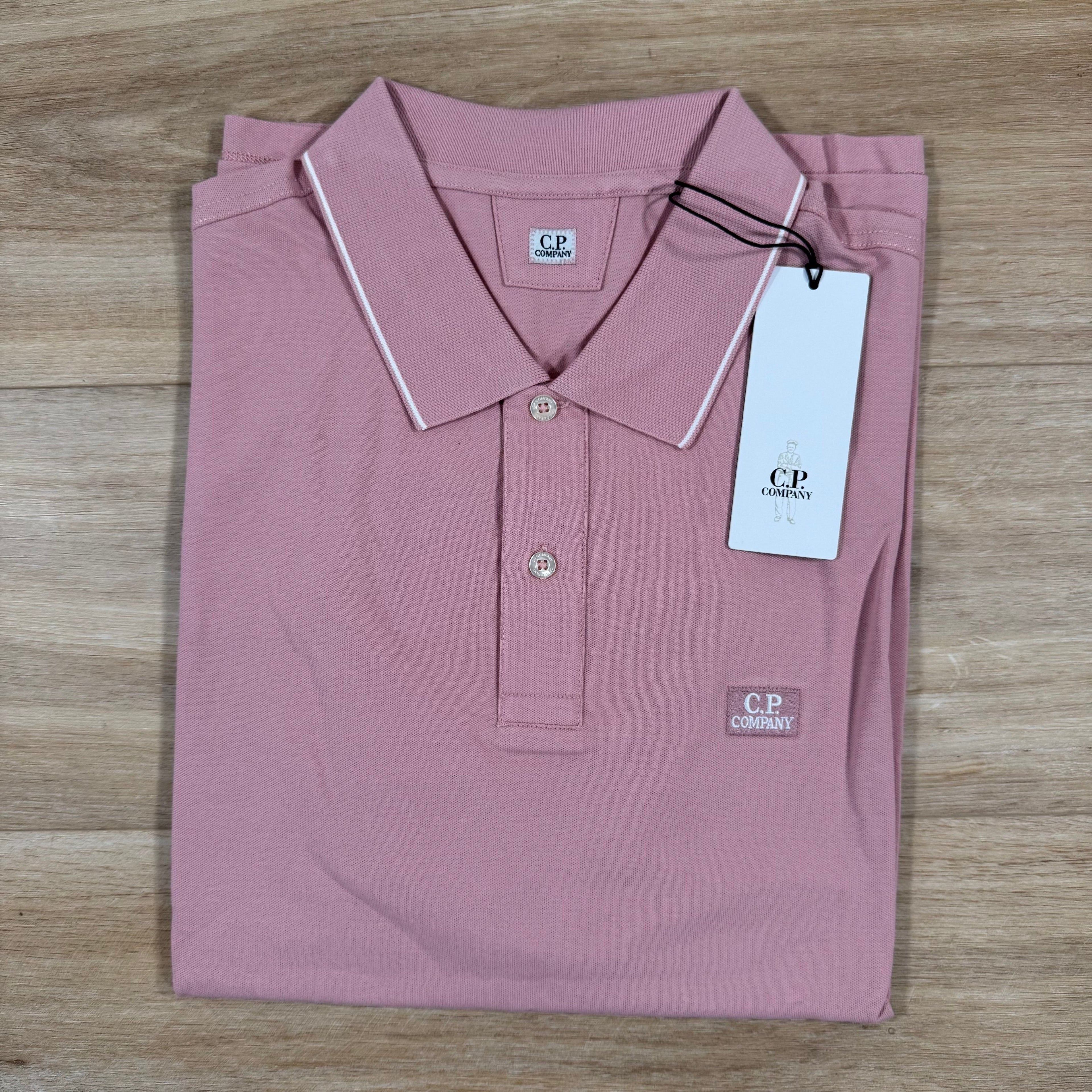 CP Company Stretch Piquet Striped Collar Polo Shirt in Misty Rose - Pink Ironleague