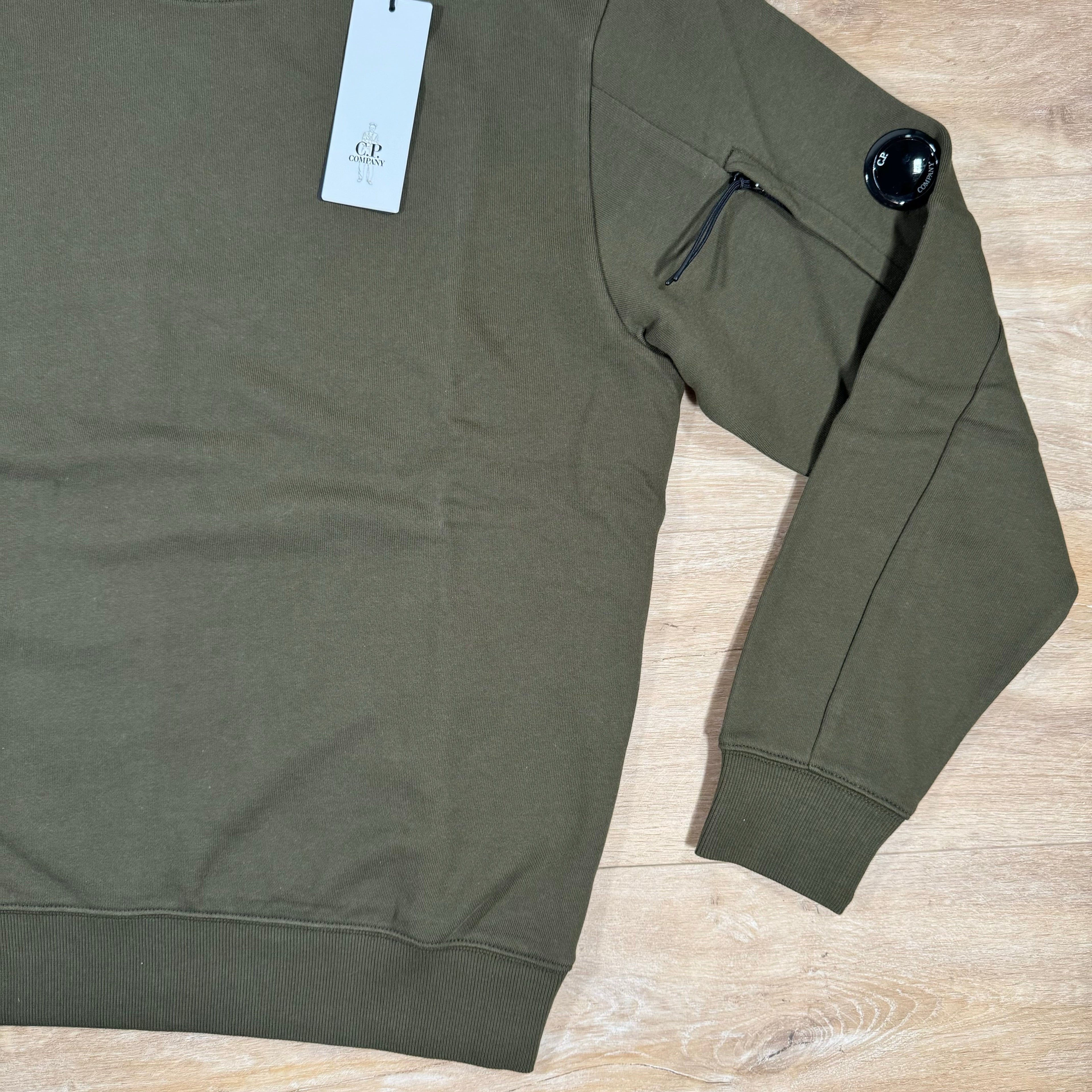 CP Company Diagonal Raised Fleece Lens Sweatshirt in Ivy Green Ironleague