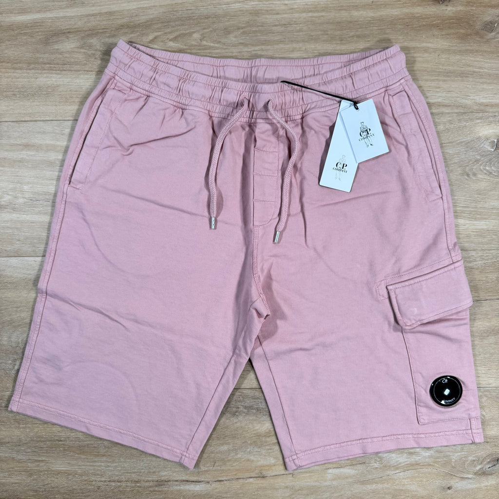 CP Company Light Fleece Cargo Lens Shorts in Misty Rose - Pink Ironleague