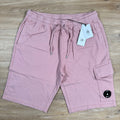 CP Company Light Fleece Cargo Lens Shorts in Misty Rose - Pink Ironleague