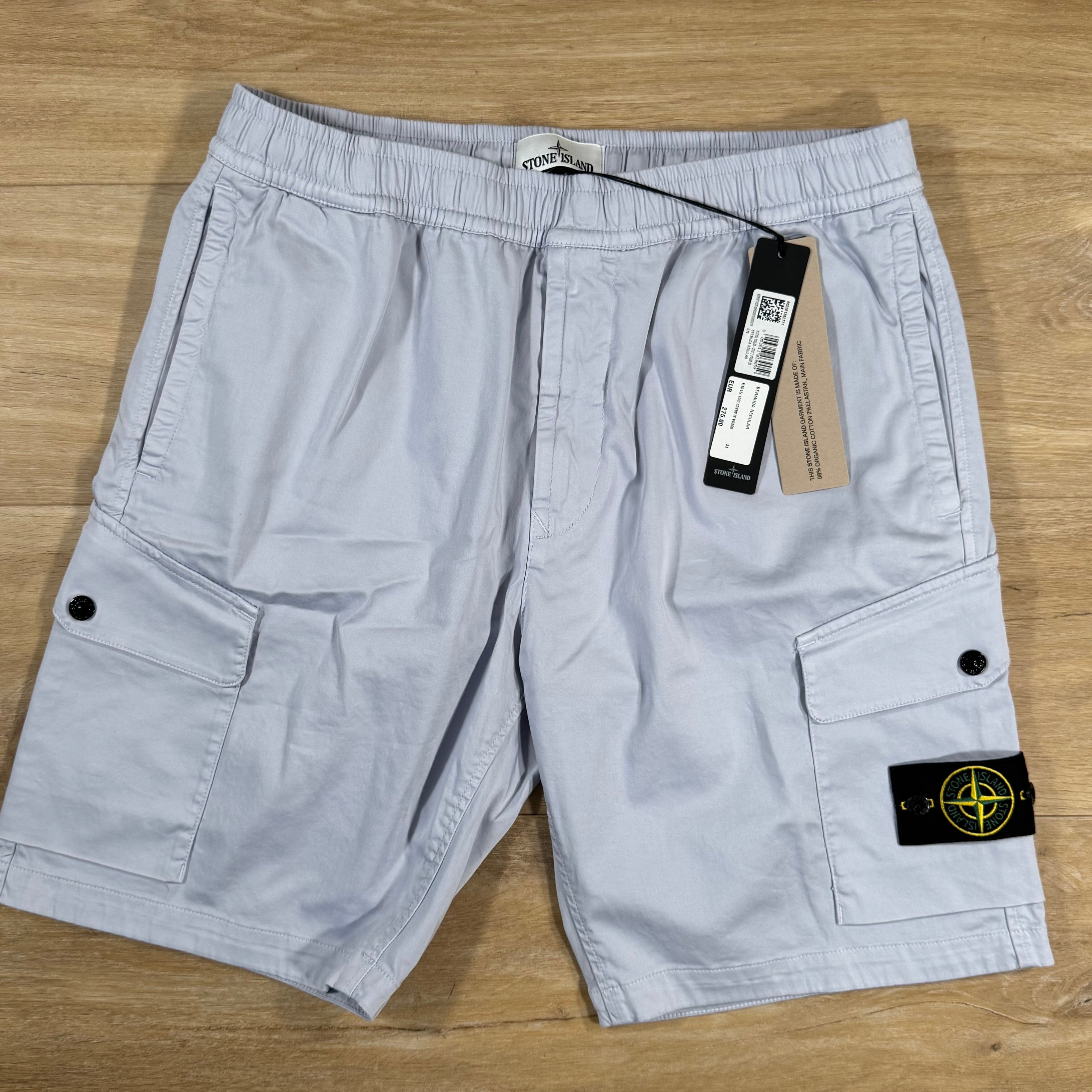 Stone Island Organic Stretch Cotton Cargo Bermuda Shorts in Lilac Ironleague