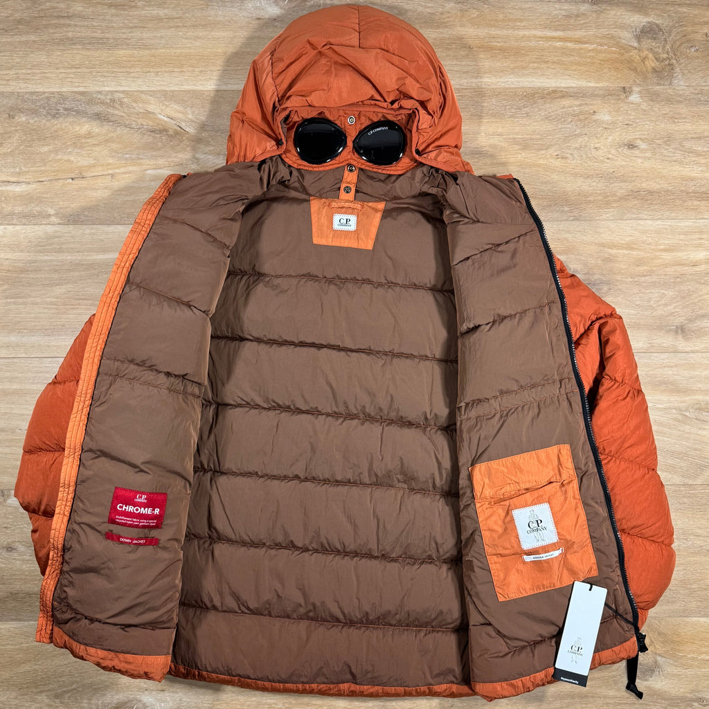 CP Company Chrome-R Goggle Down Jacket in Bombay Brown Ironleague