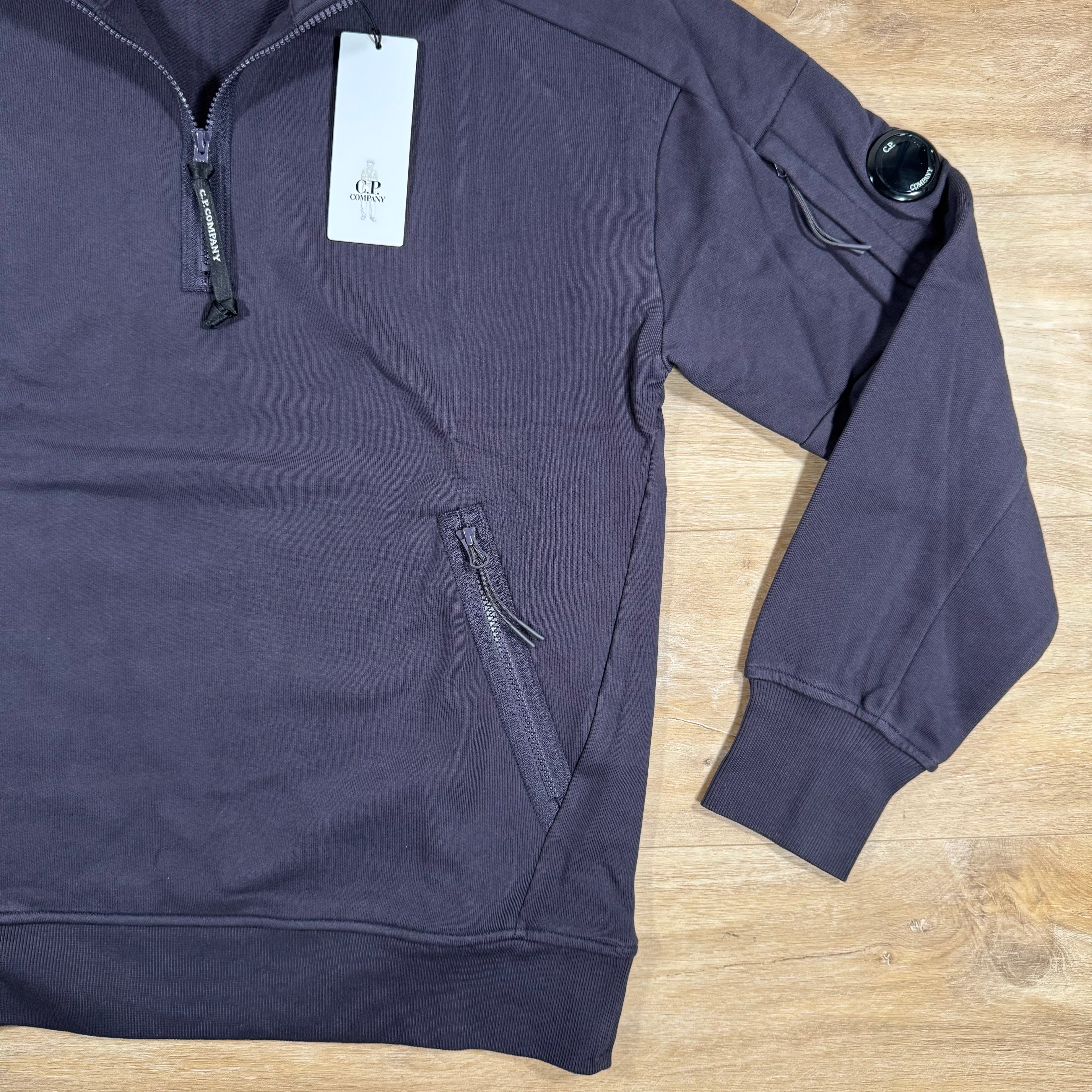 CP Company Diagonal Raised Half-Zipped Lens Sweatshirt in Nightshade Purple Ironleague